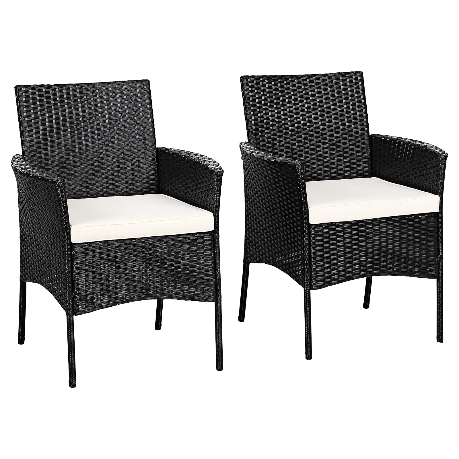 Tangkula 2-Piece Outdoor PE Rattan Patio Chair Set with Removable Cushions - All-Weather Wicker Armchairs for Garden, Poolside, Lawn, Porch & Backyard Dining (Black) | Perfect for Relaxing, Entertaining & Outdoor Lounging