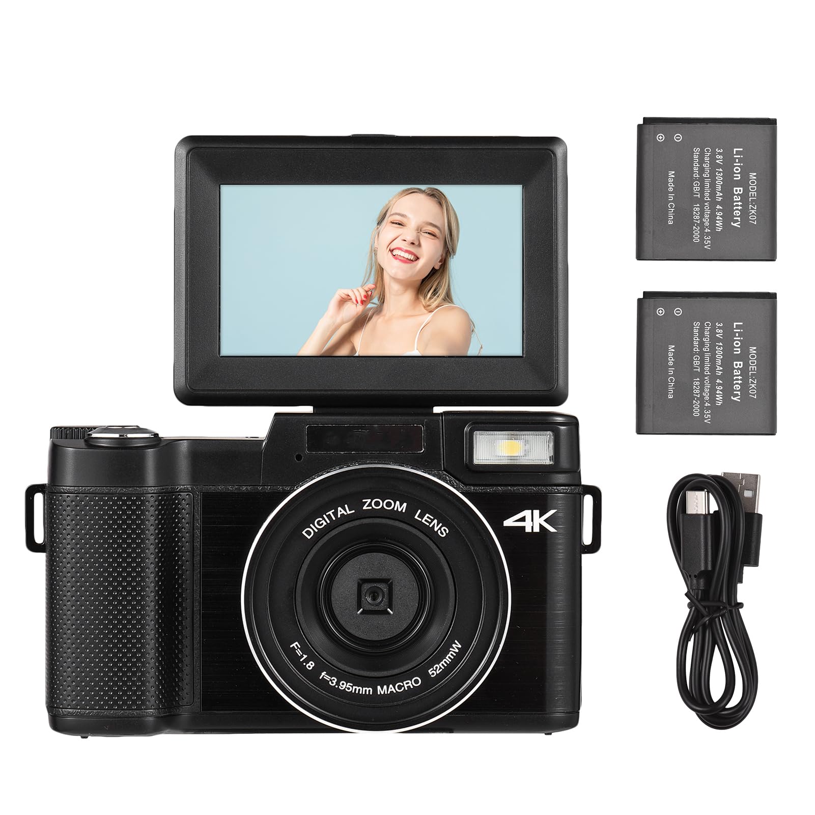 Sunydog 4K 48MP Digital Camera with Rotatable 3.0-inch TFT Screen, 16X Zoom & 128GB Expandable Memory - Includes 2 Batteries & 32GB Card - Perfect for Travel, Vlogging, and Outdoor Photography