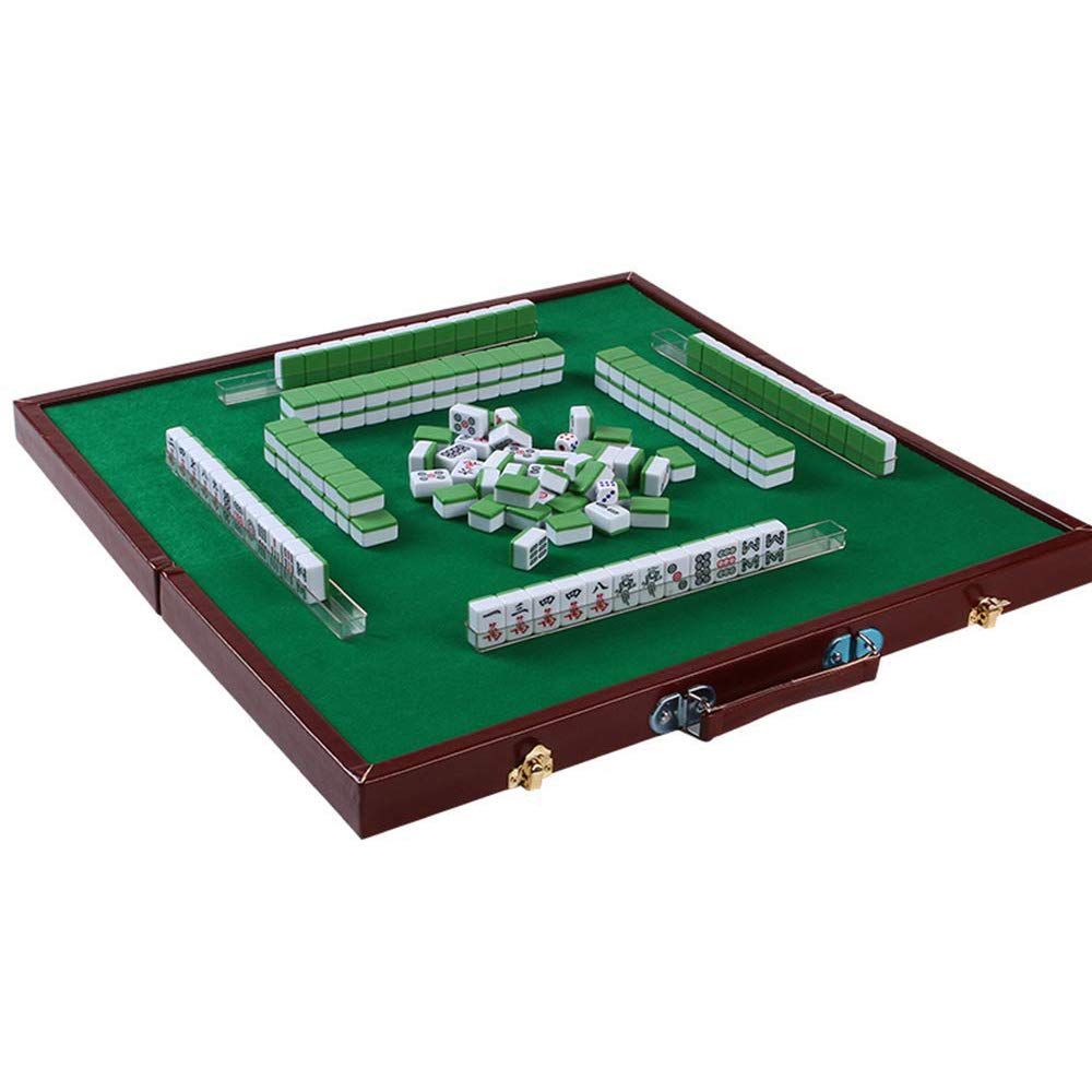 Premium Chinese Mahjong Set - 144 Tiles with Folding Storage Box, Ruler & Green Tablecloth | Complete Travel Game Accessories for Family Gatherings, Parties & Cultural Events | Classic 24mm Tile Game Set with Convenient Carry Bag