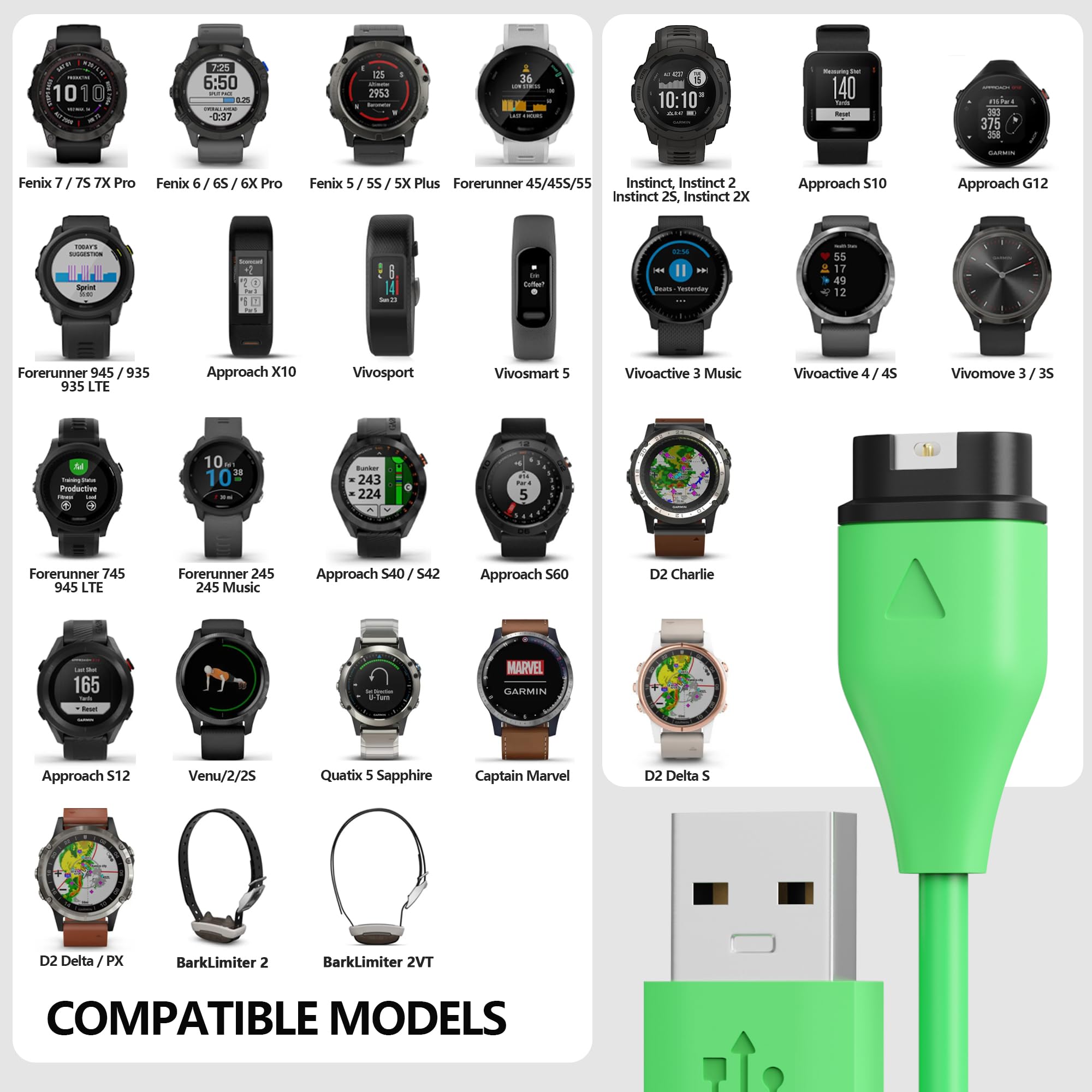 AWINNER Garmin Watch Charger Cable - USB A Charging Cord (1 Pack) - Compatible with Garmin Smartwatches - Perfect for Home, Office & Travel Charging