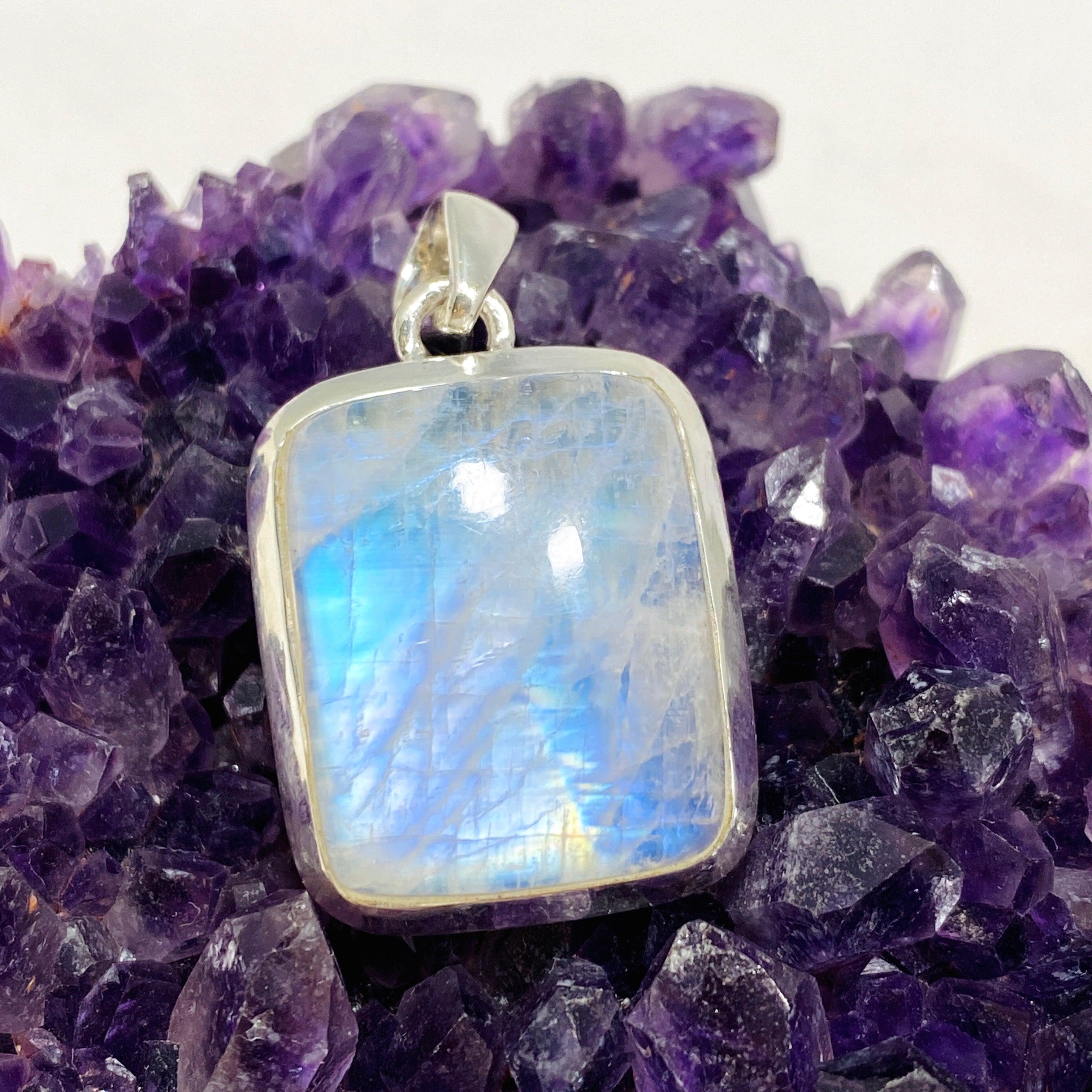 Moonstone Rectangular Pendant Necklace KPGJ4260 - Elegant Healing Crystal Jewelry for Women, Perfect for Meditation, Yoga & Spiritual Gifts