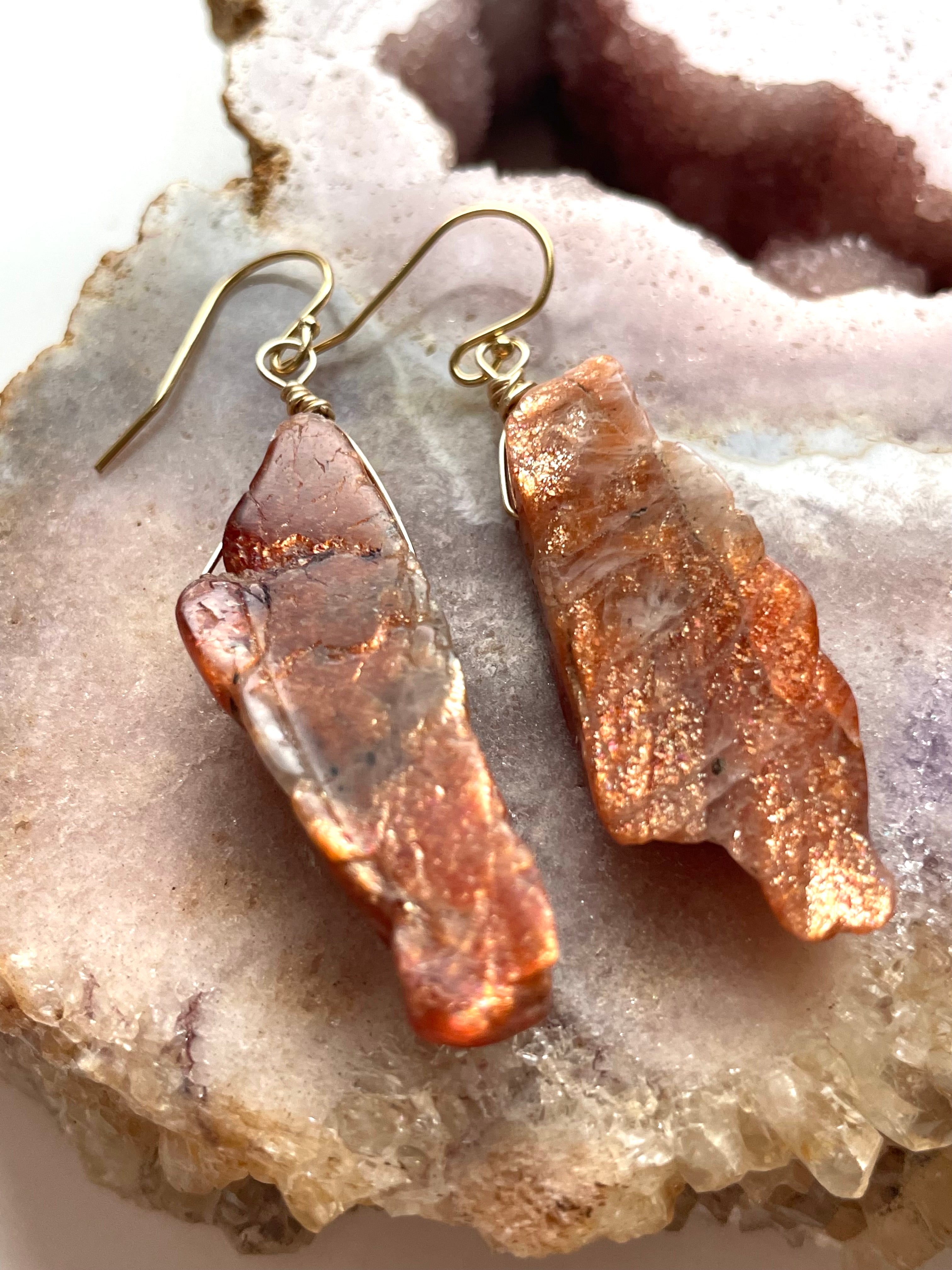 Orange Sunstone Gold Filled Statement Crystal Gemstone Earrings for Women | Elegant Dangle Drop Earrings for Party, Wedding & Special Occasions