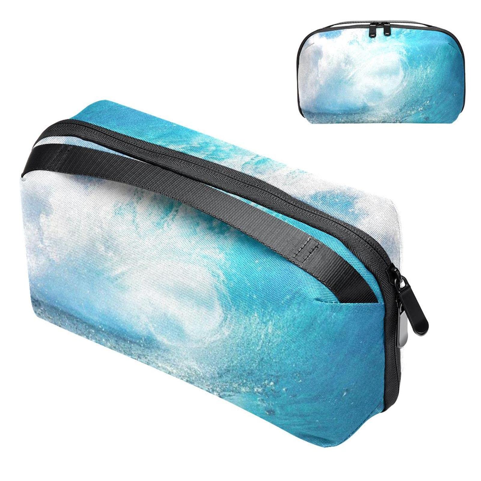 Waterproof Hanging Toiletry Bag for Men - Large Capacity Travel Dopp Kit, Shaving Organizer (Ocean Waves Blue & White) - Perfect for Camping, Gym, Business Trips & Vacation