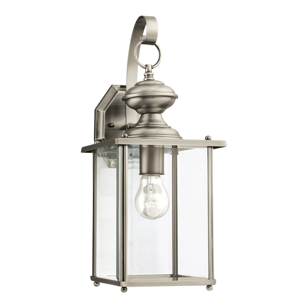 Sea Gull Lighting 8458-965 Antique Brushed Nickel Outdoor Wall Lantern - Vintage Style Single Light Fixture for Porch, Patio, Garden & Entryway Lighting