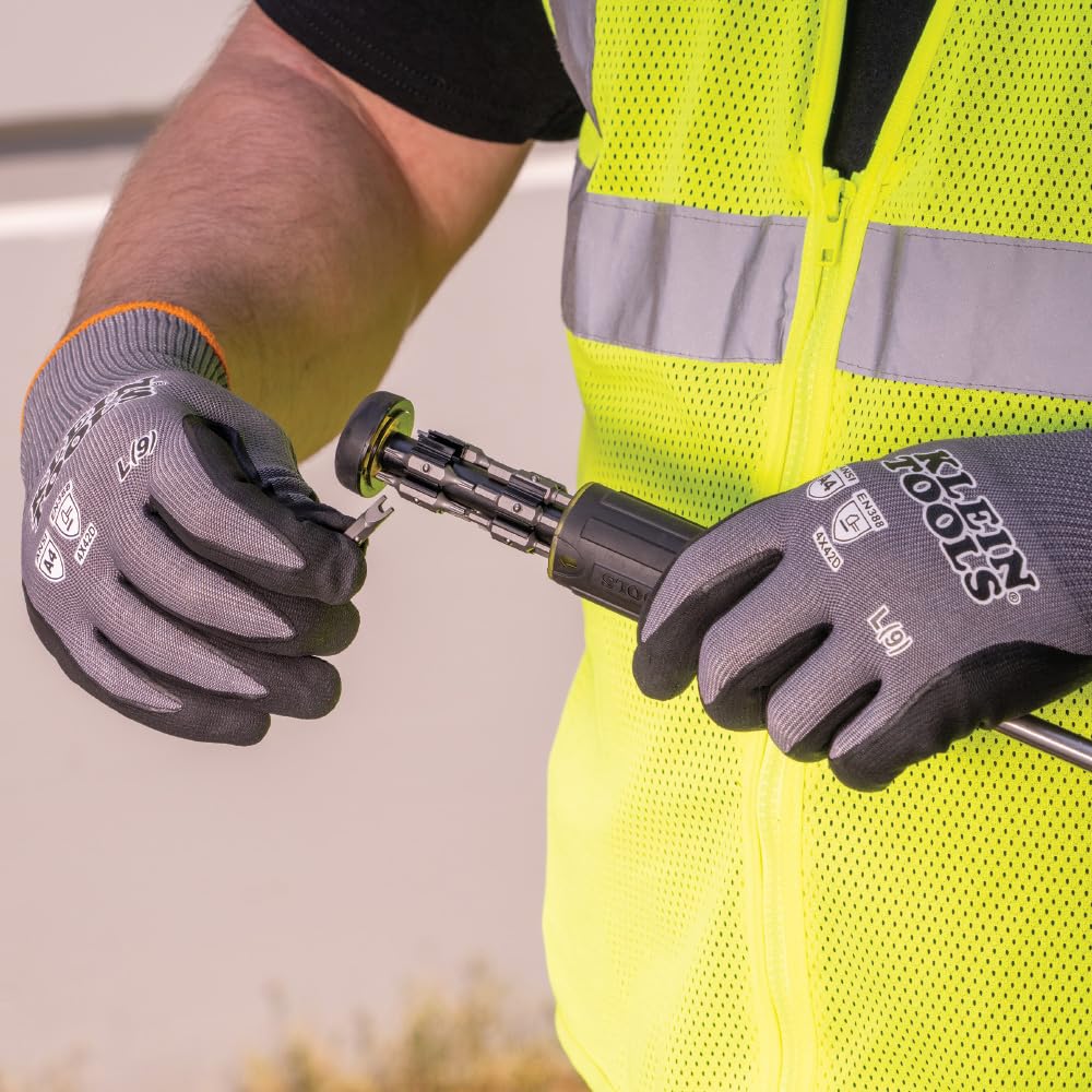 Klein Tools 60588 Cut Resistant Work Gloves - ANSI A4 Rated HPPE Fabric with Nitrile Coating | Touchscreen Compatible | Medium Size 2-Pair Set | Ideal for Construction, Electrical Work & DIY Projects