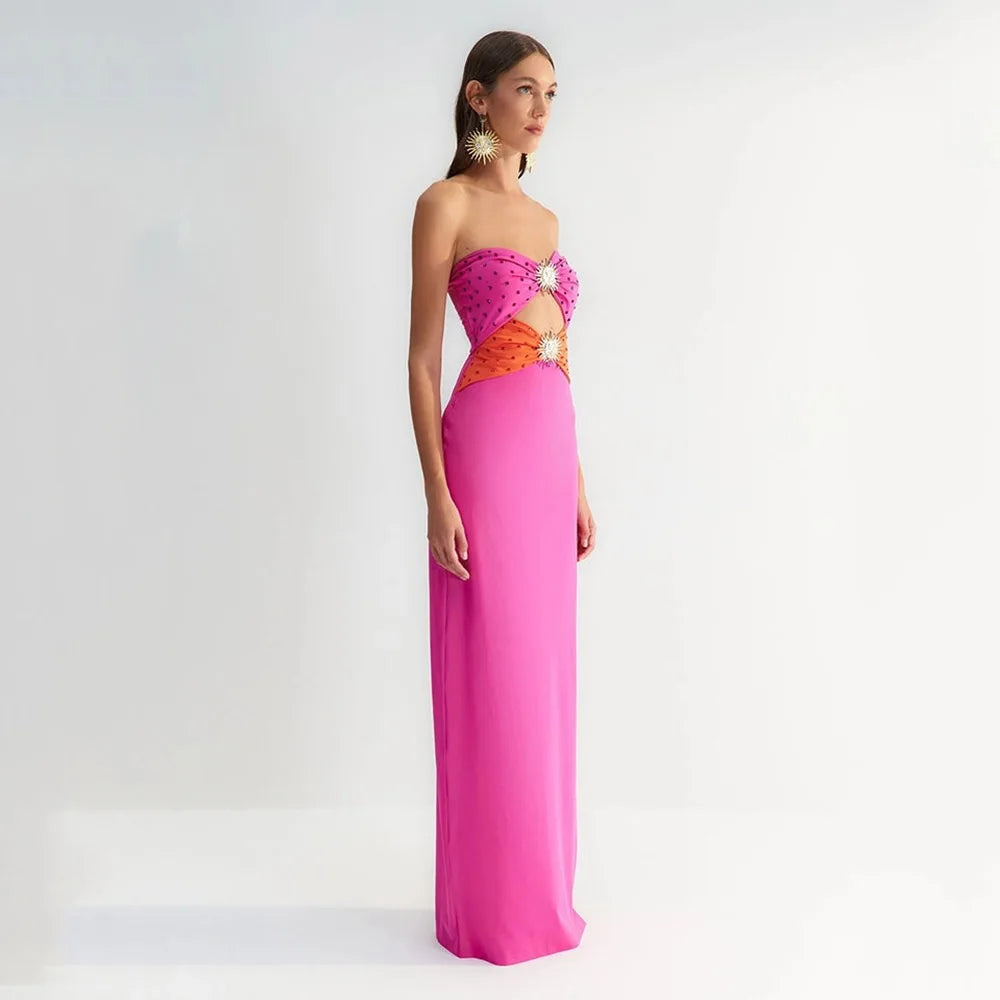 Black Pink Rhinestone Bodycon Dress for Women - Sexy Strapless Off Shoulder Bandage Dress for Nightclub, Party & Special Occasions