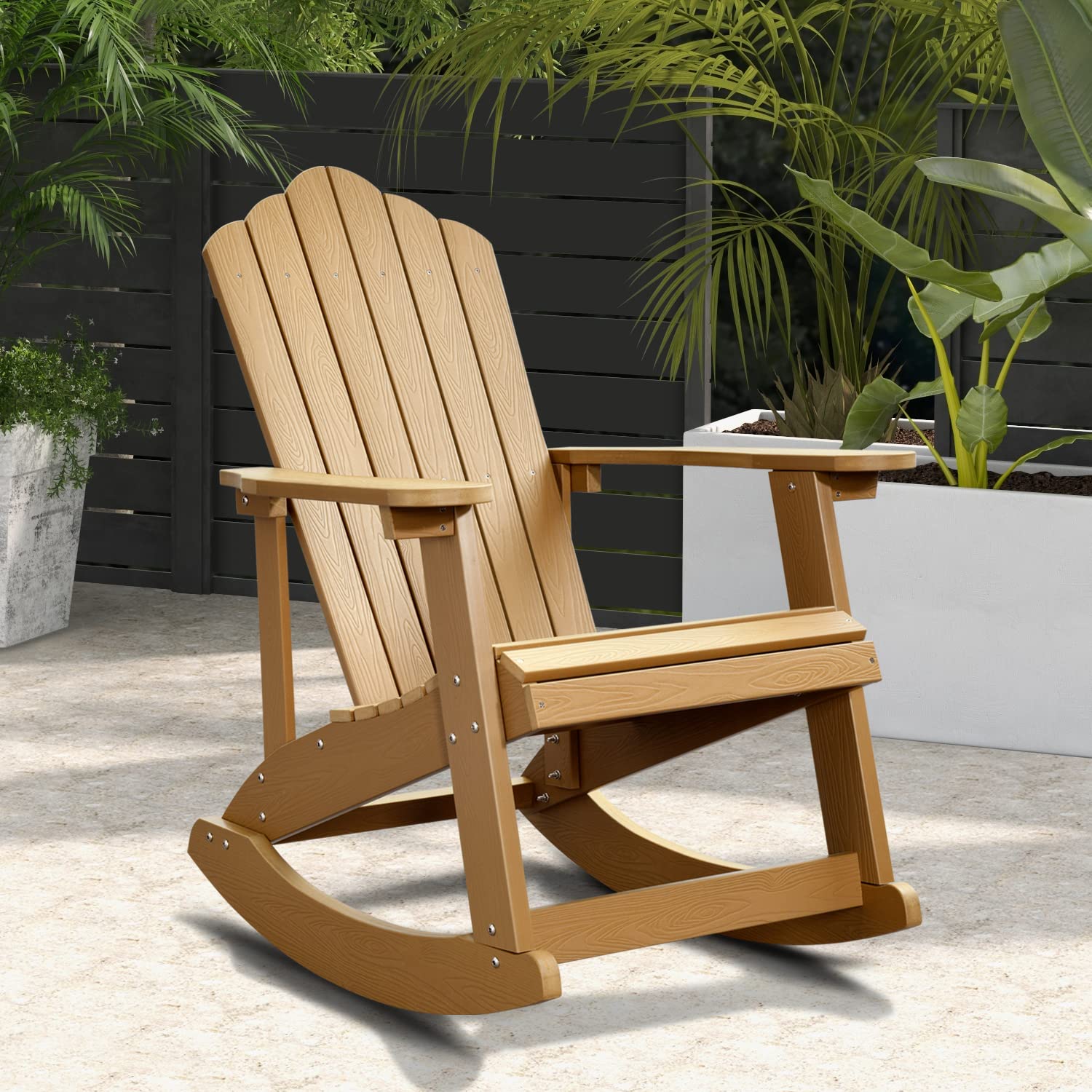 XIZZI Classic Weather-Resistant Adirondack Rocking Chair - Outdoor Patio Furniture for Deck, Garden & Backyard - Durable Poly Lumber with Real Wood Look - Perfect for Relaxing on Porch, Poolside or Fire Pit Area (1 Chair)
