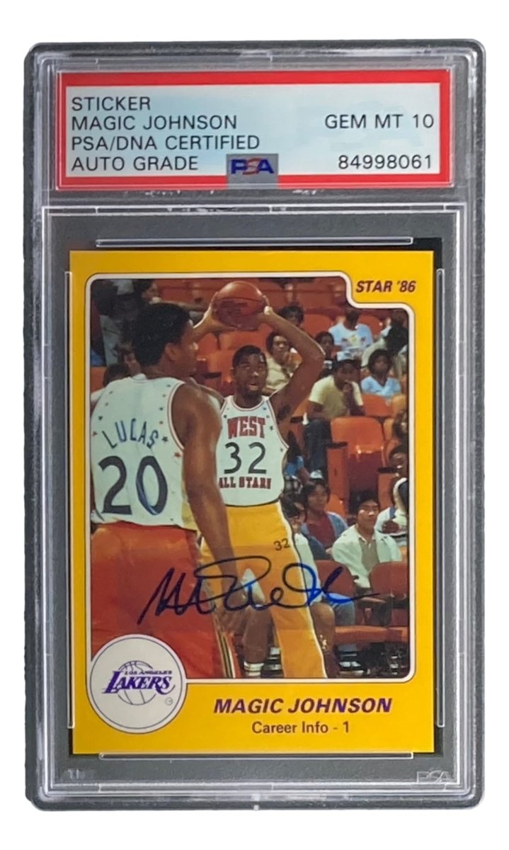 Magic Johnson Signed 1986 LA Lakers Star #6 Trading Card - PSA/DNA Certified Gem MT 10 - Perfect for NBA Memorabilia Collectors & Lakers Fans Display