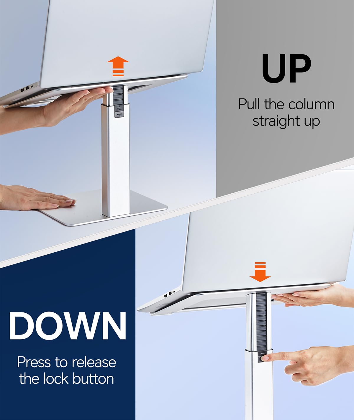 Adjustable Laptop Stand for Desk - Ergonomic Sit to Stand Riser for 13-16.5 Inch Laptops (MacBook Compatible) - Silver | Perfect for Home Office, Gaming & DJ Workstations