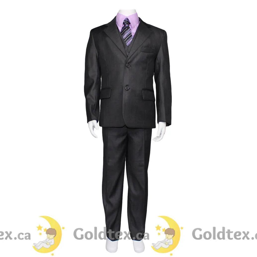 Johnson Creations 5-Piece Gray Suit Set for Men - Premium Business Formal Attire with Matching Tie (Color May Vary) - Perfect for Weddings, Job Interviews & Professional Events