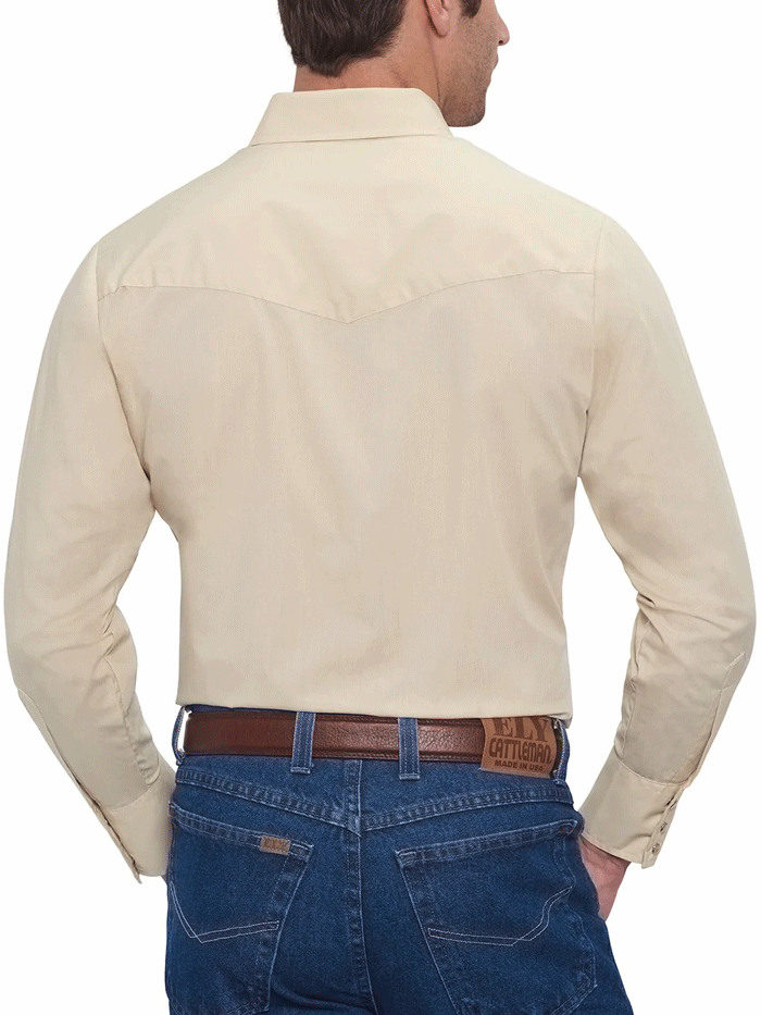 Ely Cattleman 15201905 Men's Long Sleeve Solid Western Shirt - Ecru Color - Perfect for Rodeo, Country Music Festivals & Western Style Outfits