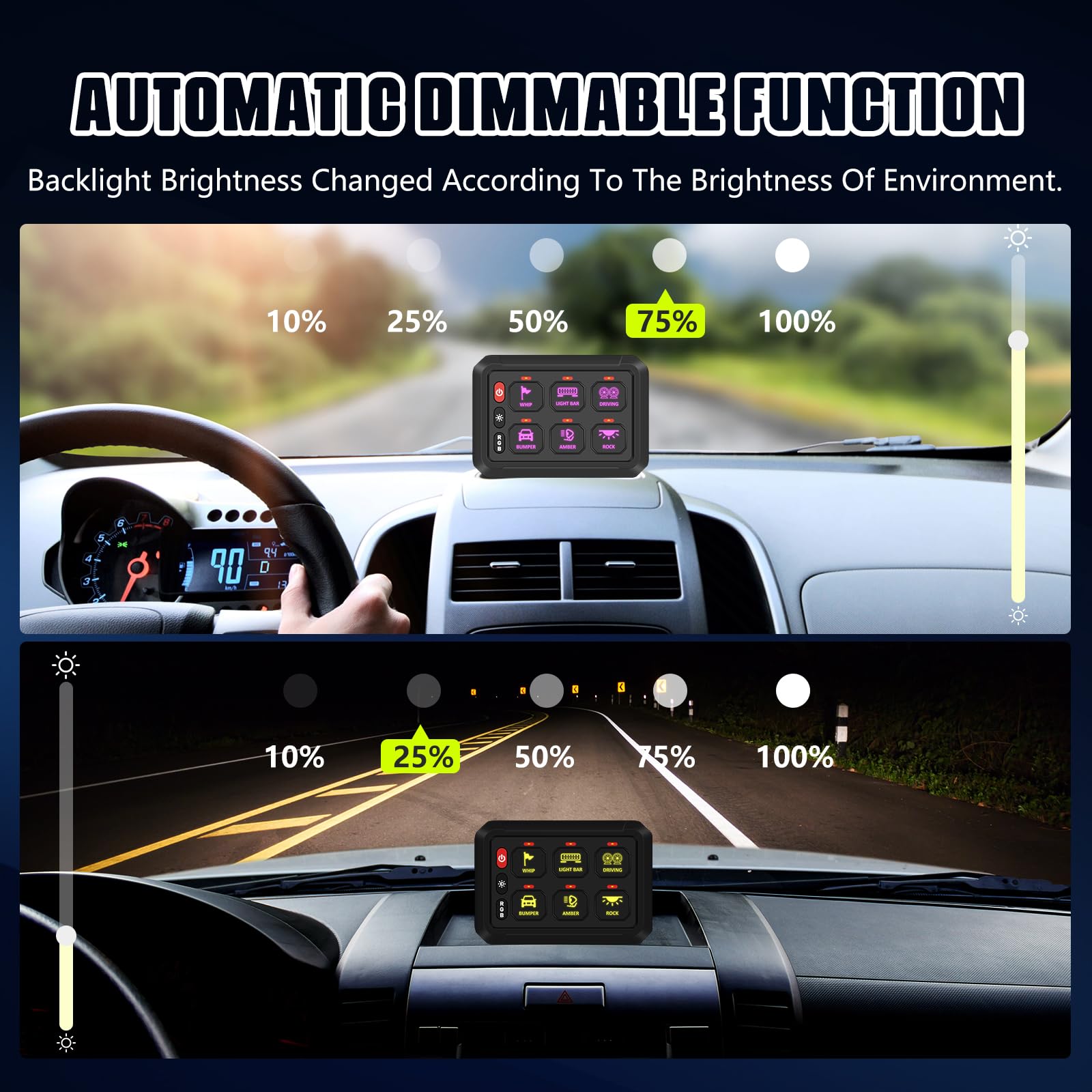 6 Gang RGB LED Switch Panel - Waterproof Aluminum Alloy for RV, Car, UTV, Truck & Trailer - Universal Vehicle Control Panel for Off-Roading, Camping & Marine Use