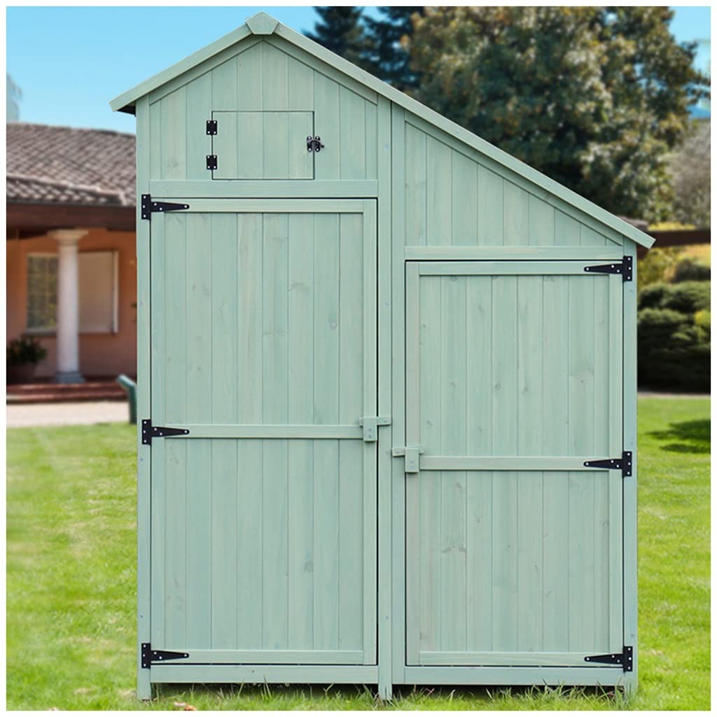 Green Outdoor Wooden Storage Shed with Lockable Doors - 137.5x54.5x179cm Garden Utility Cabinet for Backyard Tools Organization | Perfect for Patio, Lawn & Gardening Equipment Storage