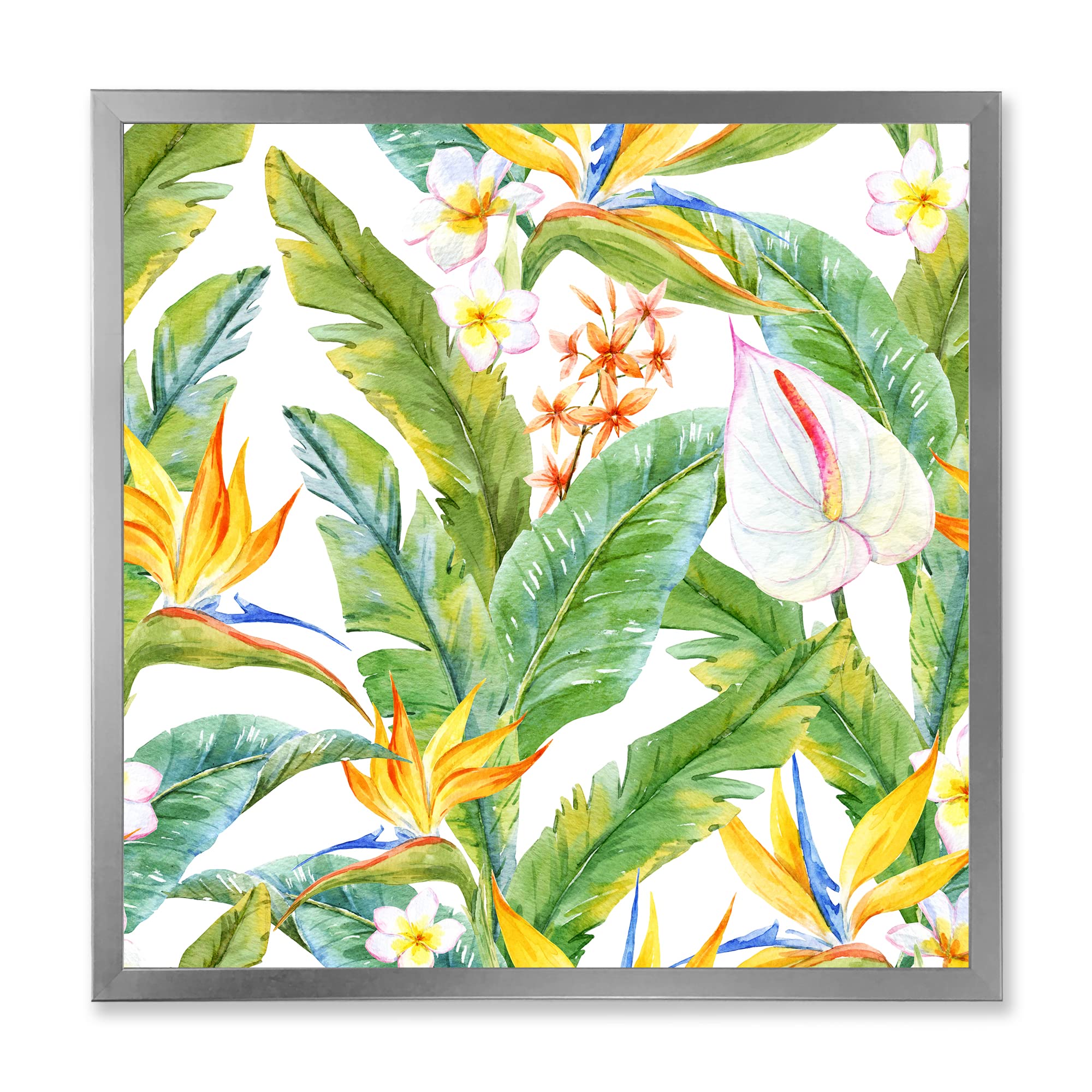 Tropical Foliage & Yellow Flowers II Modern Framed Wall Art - Vibrant Botanical Print for Living Room, Bedroom & Office Decor