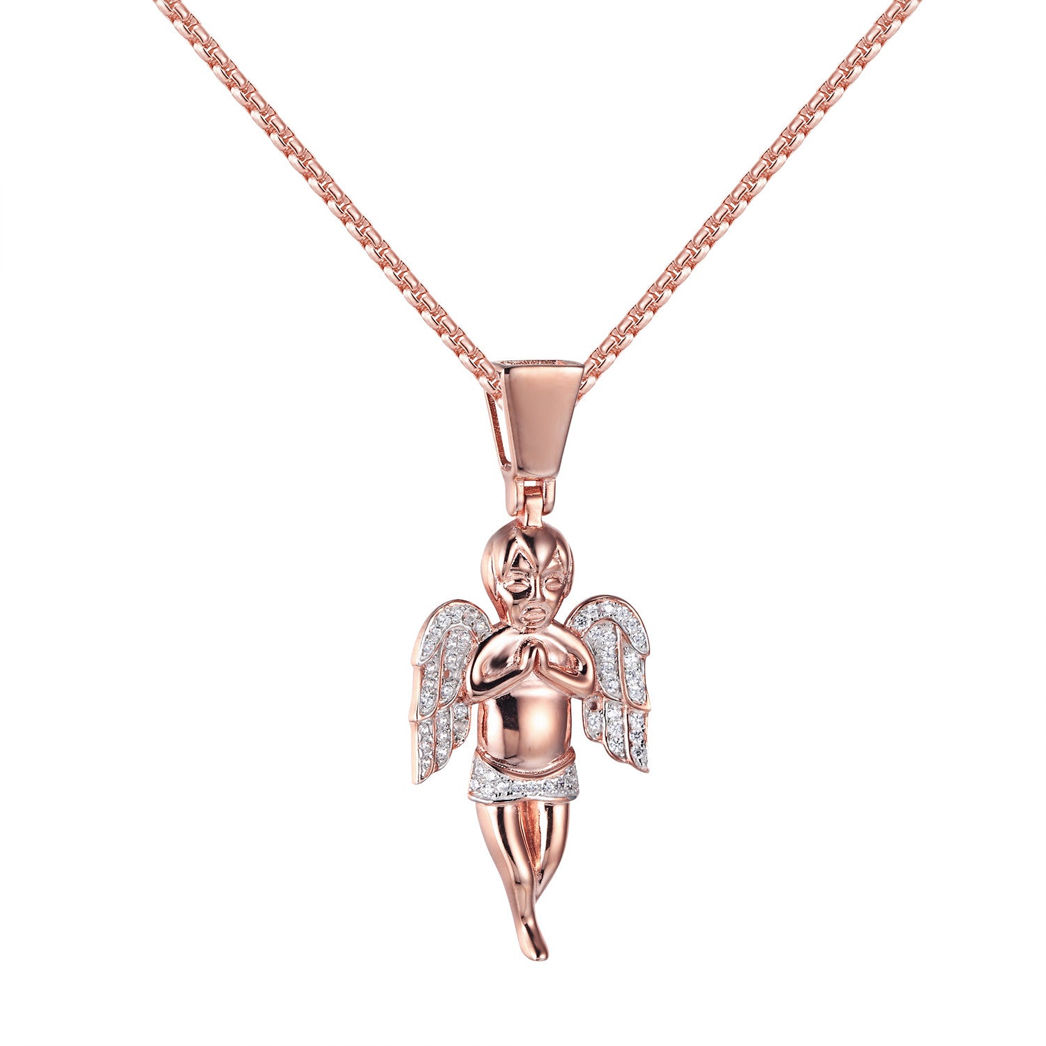 Praying Guardian Angel Pendant Necklace - Rose Gold Plated 925 Sterling Silver Jewelry for Women, Gift for Christmas, Birthday, Baptism & Faith Inspiration