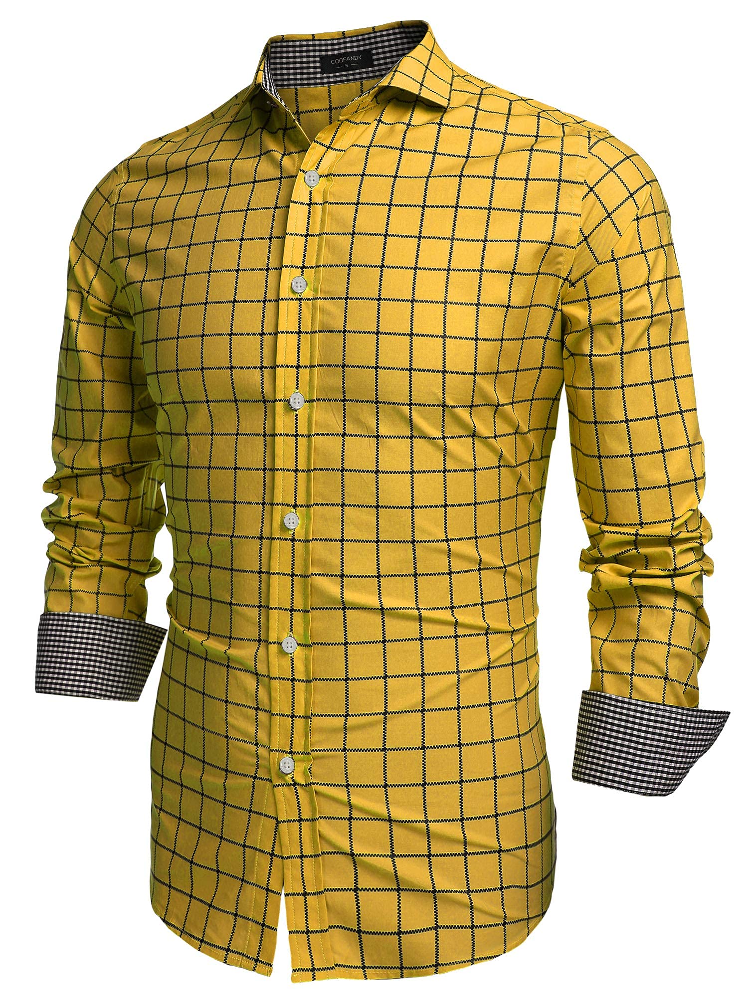 Coofandy Men's Plaid Long Sleeve Button Down Shirt - Casual Slim Fit Dress Shirt for Work, Office & Date Night | Comfortable & Stylish Business Casual Attire