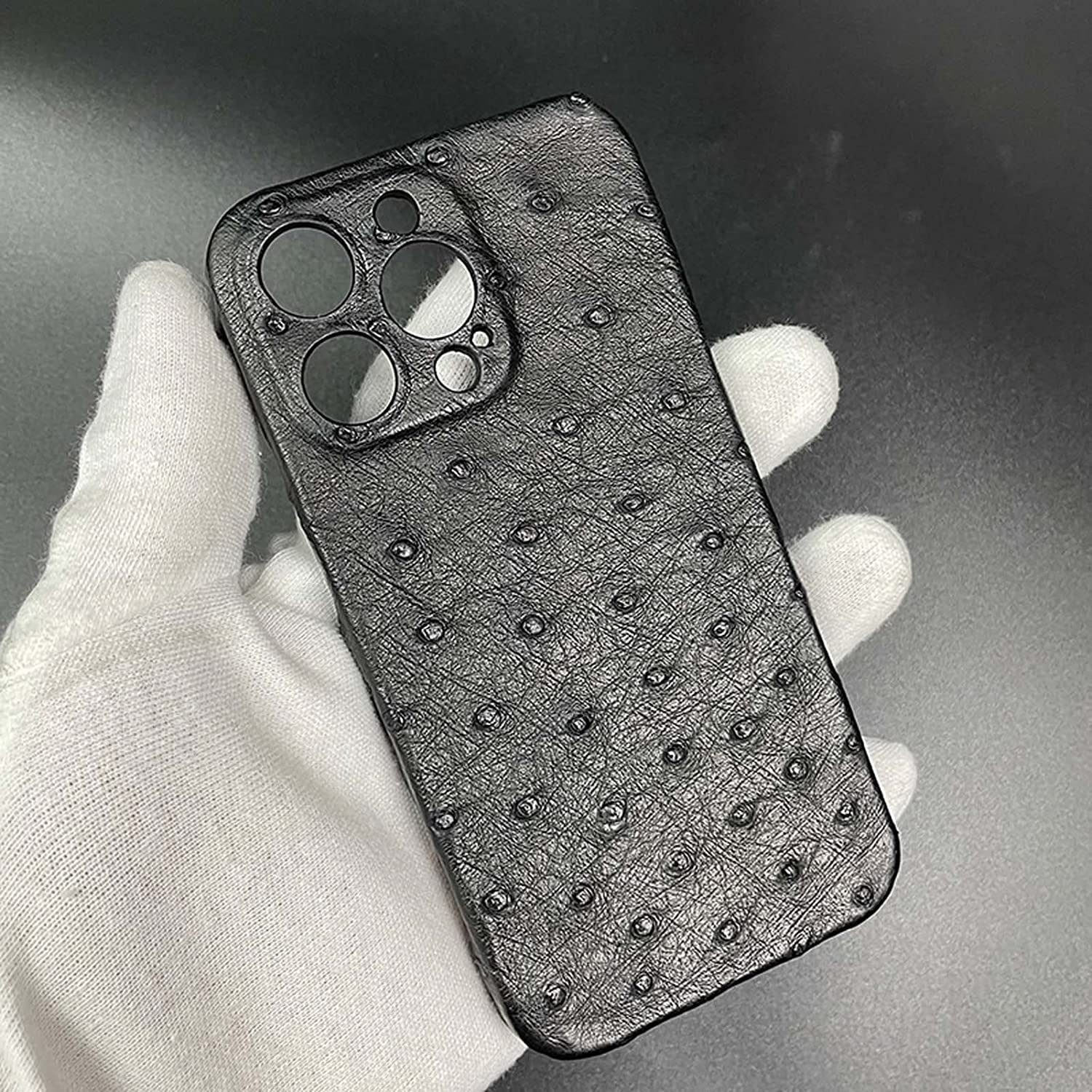 Premium Ostrich Leather Case for Apple iPhone 12 Pro Max - Shockproof, Scratchproof & Breathable Back Cover with Enhanced Camera Protection (Gray) - Perfect for Business Professionals & Luxury Lovers