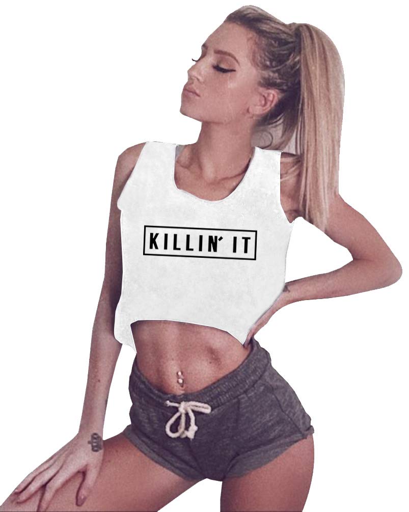 YITAN Women's Graphic Sleeveless Tank Crop Top - Cute Gym Tee Shirt for Teen Girls | Workout, Yoga, Running & Summer Fashion