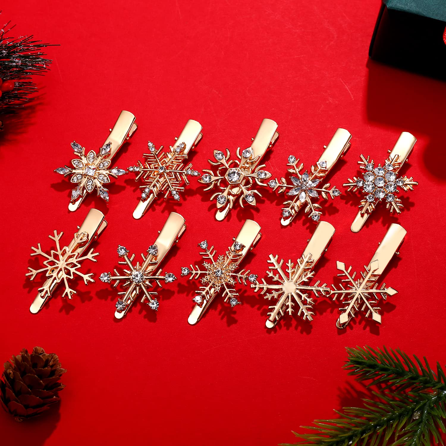 Sparkling Gold Rhinestone Snowflake Hair Clips for Women & Girls - Elegant Christmas Hair Accessories, Winter Party Hairpins, Festive Holiday Gifts (Perfect for Christmas Celebrations, New Year Parties & Winter Weddings)