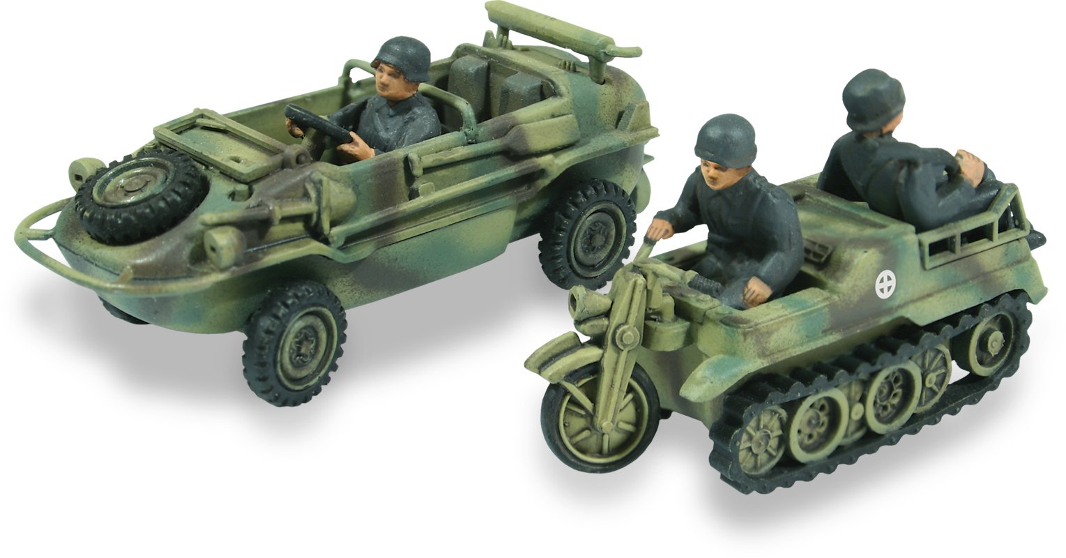 1:72 Scale Lindberg Schwimmwagen Amphibious Jeep & Kettenkrad Track Motorcycle Model Kit - WWII Military Vehicle Collection for Display & Diorama Building