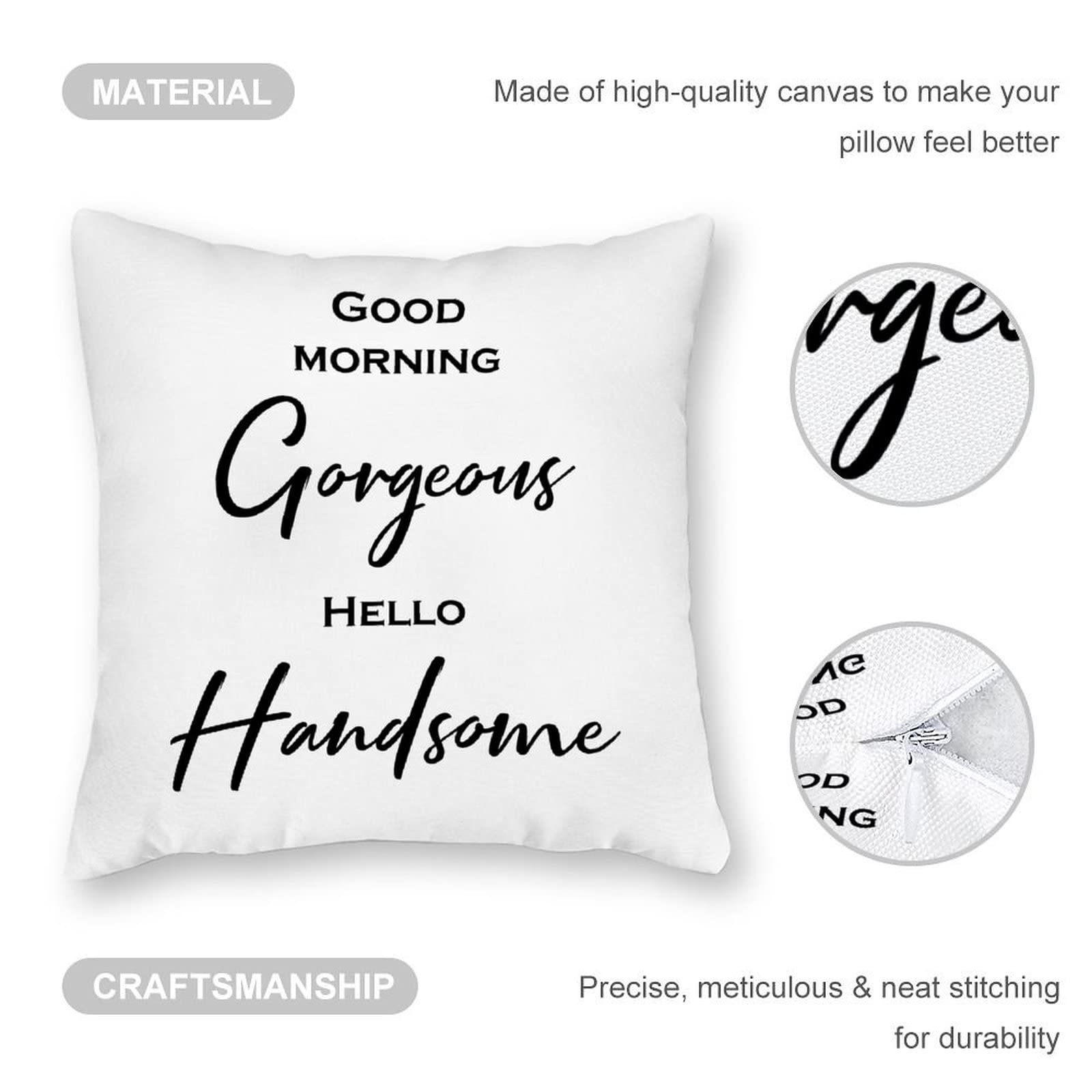 Premium 26x26 Inch Canvas Pillow Covers - Double Sided Printed Decorative Throw Cushion Covers with Zipper Closure | Square Pillow Cases for Sofa, Bed & Home Decor | Perfect Housewarming Gift for New Home | Good Morning Gorgeous & Hello Handsome Designs