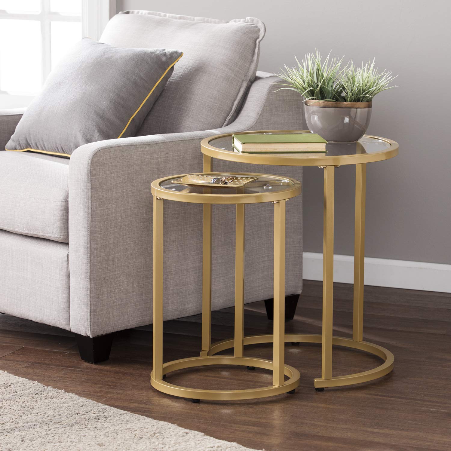SEI Furniture Evelyn Glam Nesting Side Table 2-Piece Set in Gold - Modern Accent Tables for Living Room, Bedroom & Office Decor