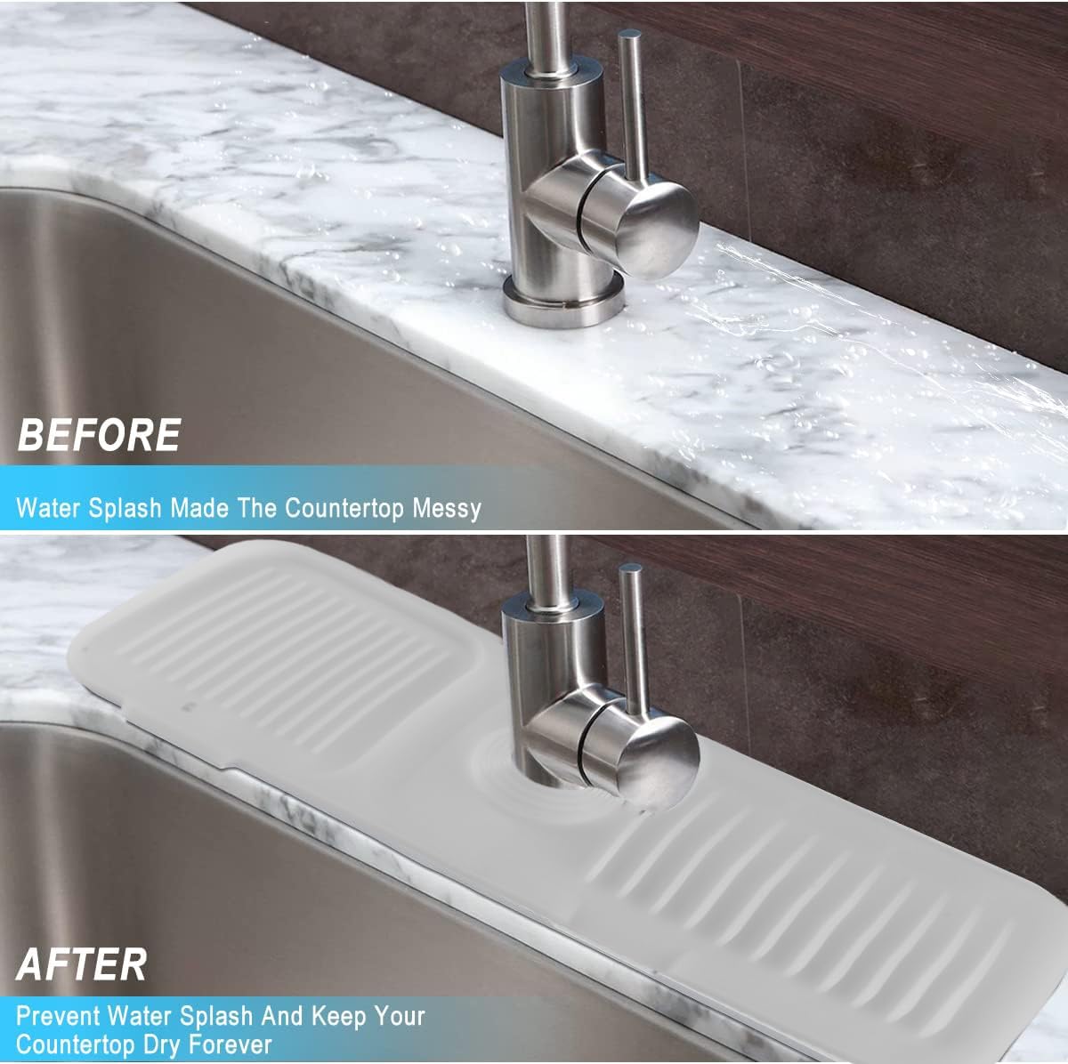 **Silicone Sink Splash Guard - Transparent Faucet Mat for Kitchen & Bathroom | Absorbent, Non-Slip Sink Accessory | Perfect for Dishwashing, Handwashing & Sponge Storage**