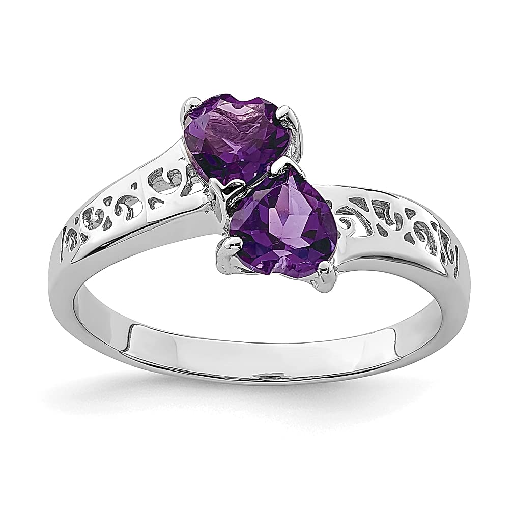 925 Sterling Silver Purple Amethyst Heart Band Ring - Dainty Love Gemstone Jewelry for Women | Valentine's Gift, Anniversary Present, Birthday Jewelry for Her | Perfect for Romantic Occasions & Everyday Wear