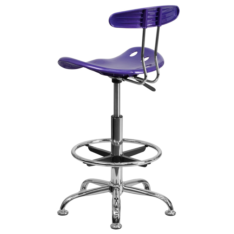 FLASH Bradley Vibrant Violet and Chrome Drafting Stool with Tractor Seat - Adjustable Height Bar Stool for Home Office, Art Studio & Industrial Workspaces