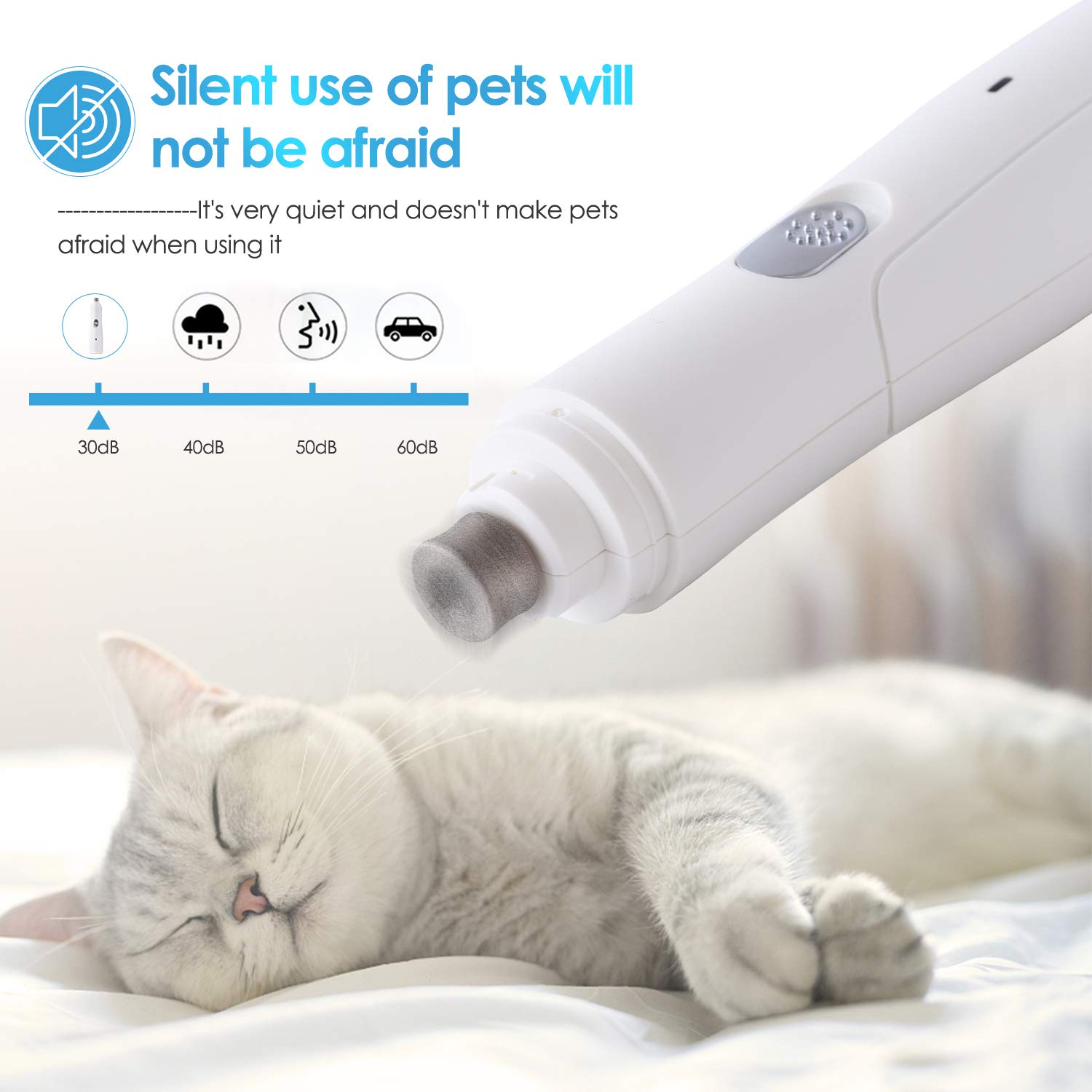 UniQu Dog Nail Grinder - 2-Speed Rechargeable Electric Pet Nail Trimmer with Low Noise, Grooming & Smoothing for Small to Medium Dogs & Cats - Perfect for Home Grooming & Pet Care