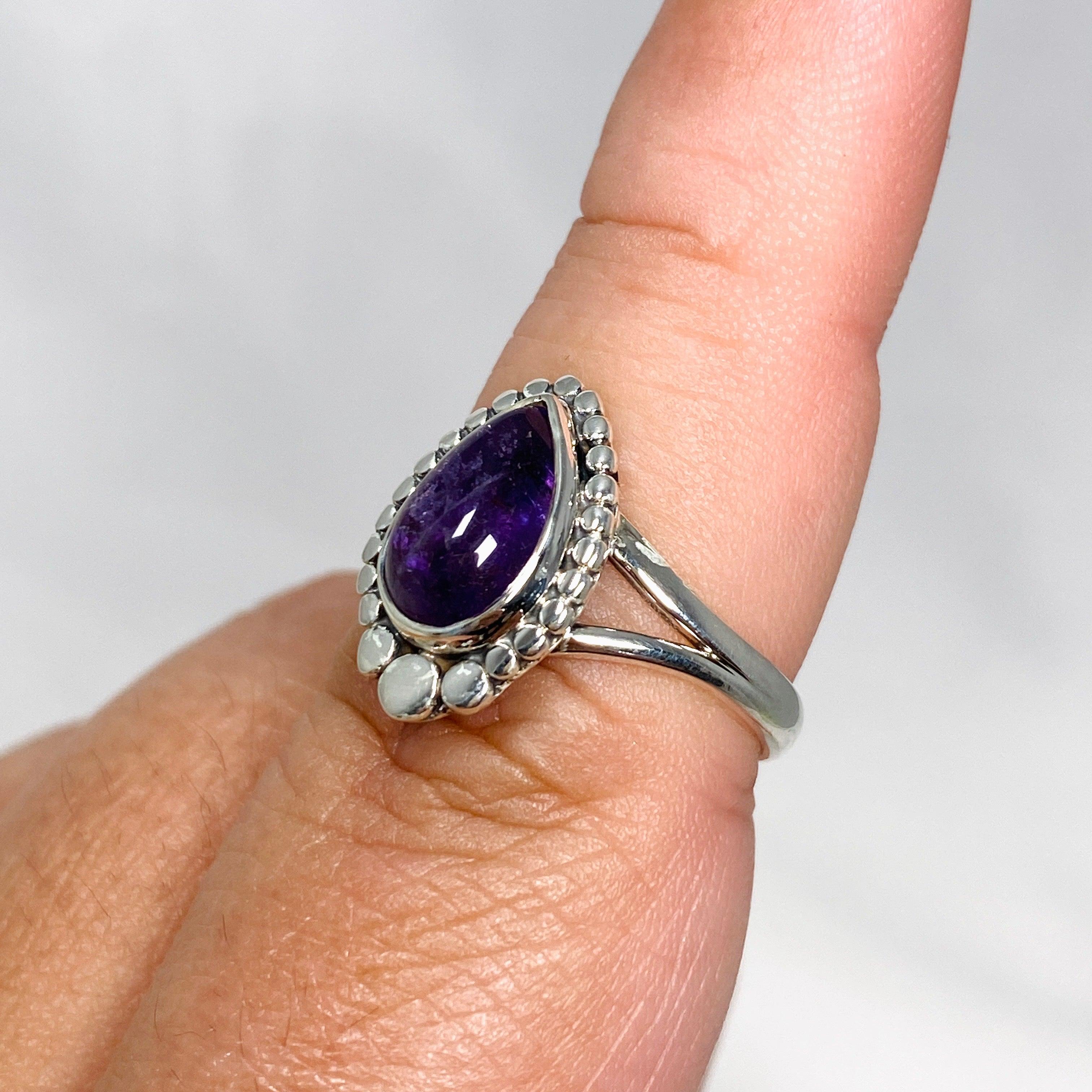 Amethyst Teardrop Gemstone Ring - 925 Sterling Silver Vintage Jewelry for Women | Perfect for Valentine's Day Gifts, Anniversary Presents & Everyday Elegance