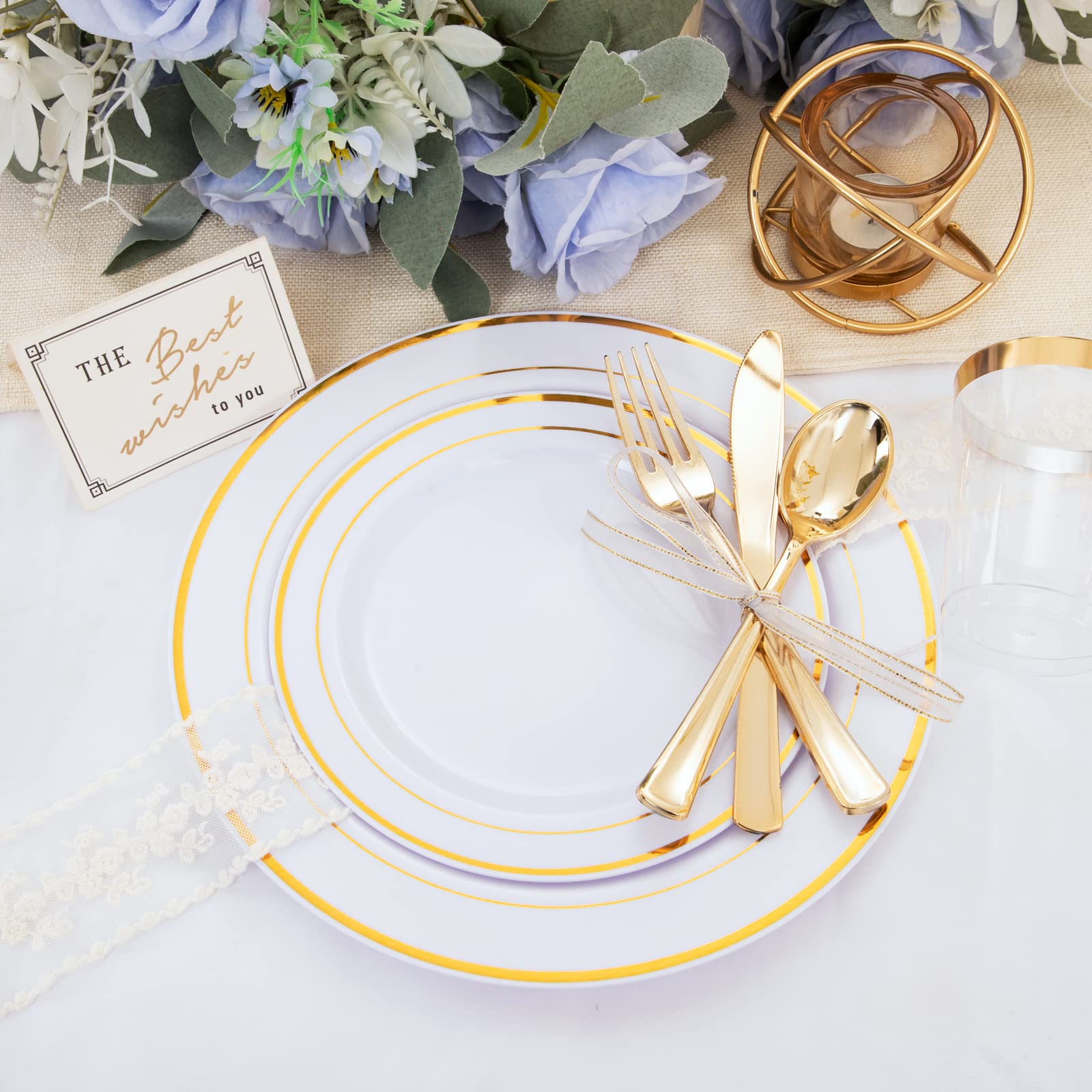 WELLIFE 150-Piece Gold Plastic Party Dinnerware Set - 25 Gold 10.25