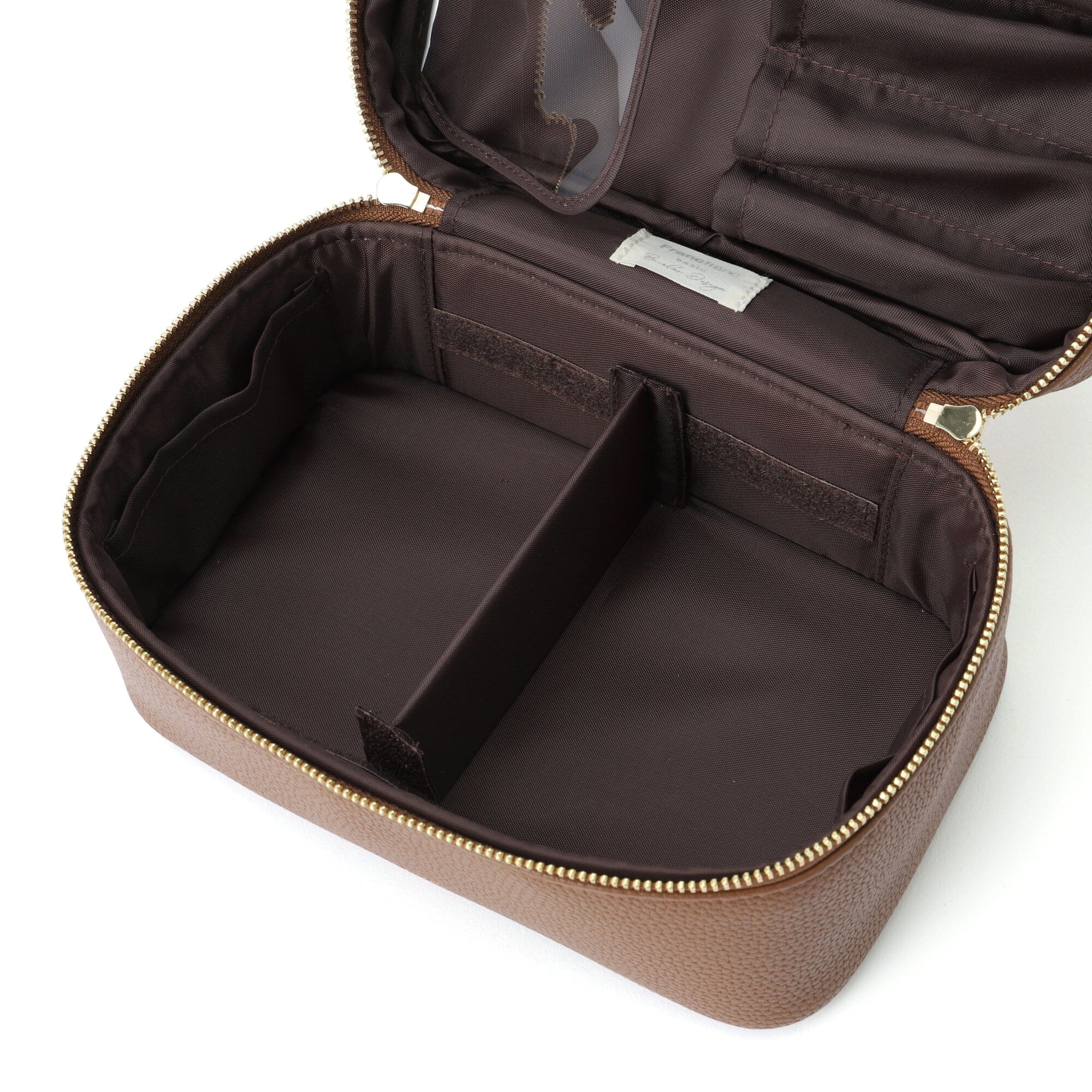 Bicolor Vanity Pouch for Women - Stylish Brown Makeup Bag with Dual Compartments | Perfect for Travel, Gym & Everyday Essentials Organization