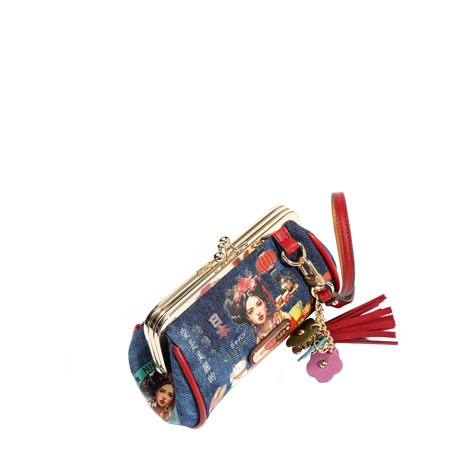 Denim Mini Kiss Lock Coin Purse Wristlet - Stylish Small Wallet for Women - Perfect for Parties, Shopping & Everyday Use