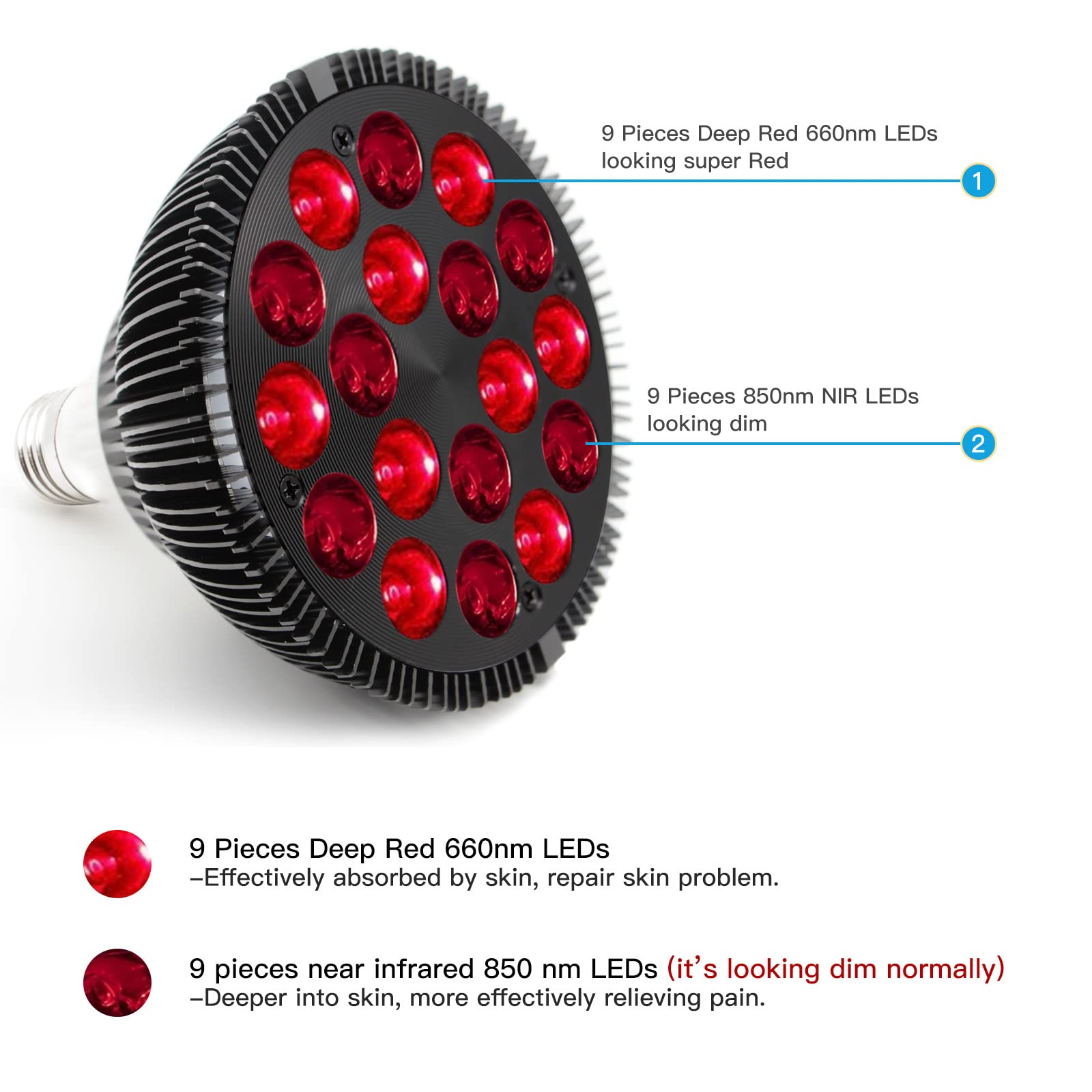 54W Red Light Therapy Lamp with 18 LEDs - 660nm Red & 850nm NIR Combo Infrared Light Therapy Device for Face, Skin Health, Pain Relief - Perfect for Home Use, Anti-Aging, and Muscle Recovery