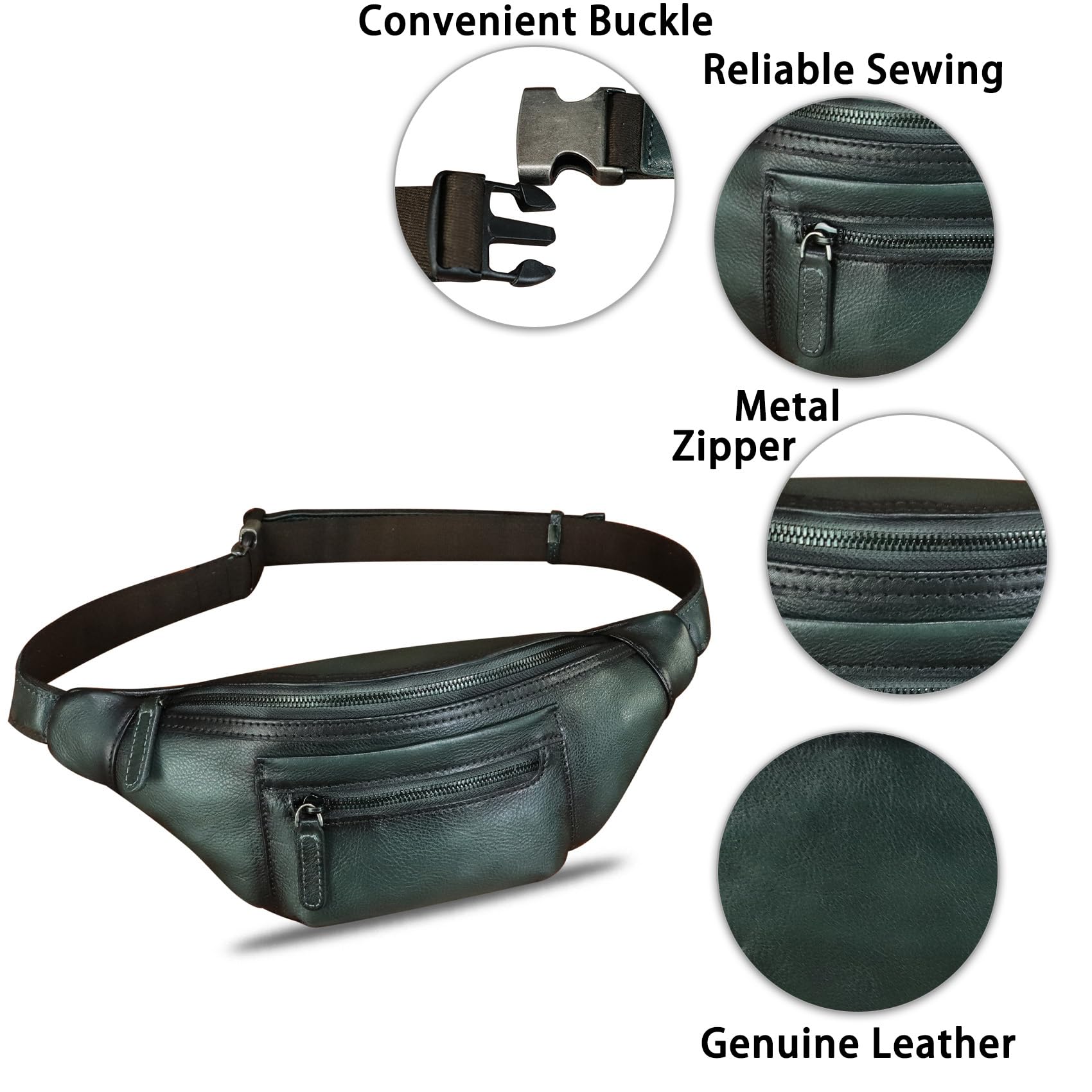 Vintage Genuine Leather Fanny Pack for Men & Women - Handmade Leather Waist Bag, Sling Backpack, Crossbody Purse (Dark Grey) | Perfect for Travel, Hiking & Everyday Use