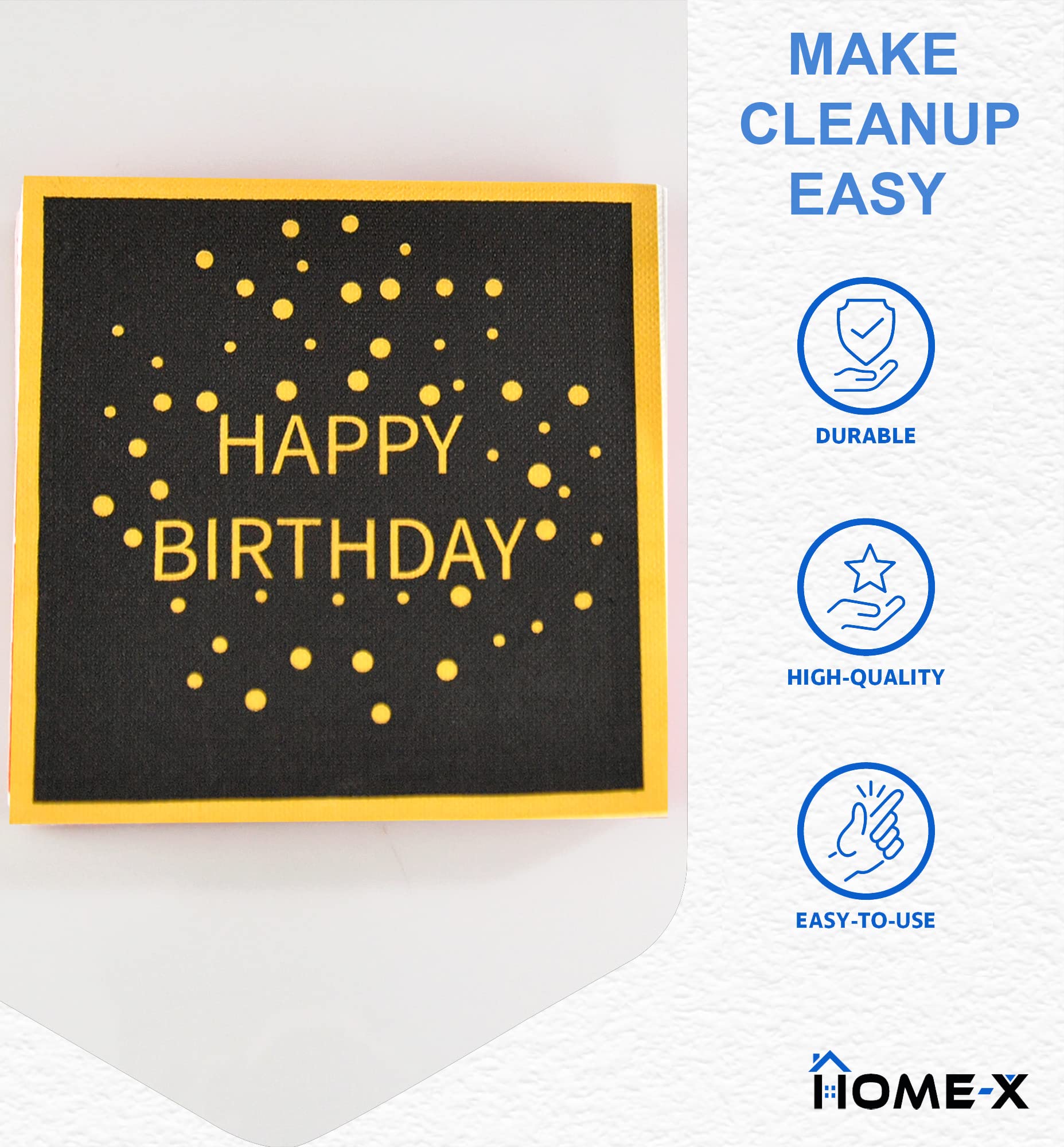 Happy Birthday Black and Gold Paper Napkins - 48 Count, 6.5