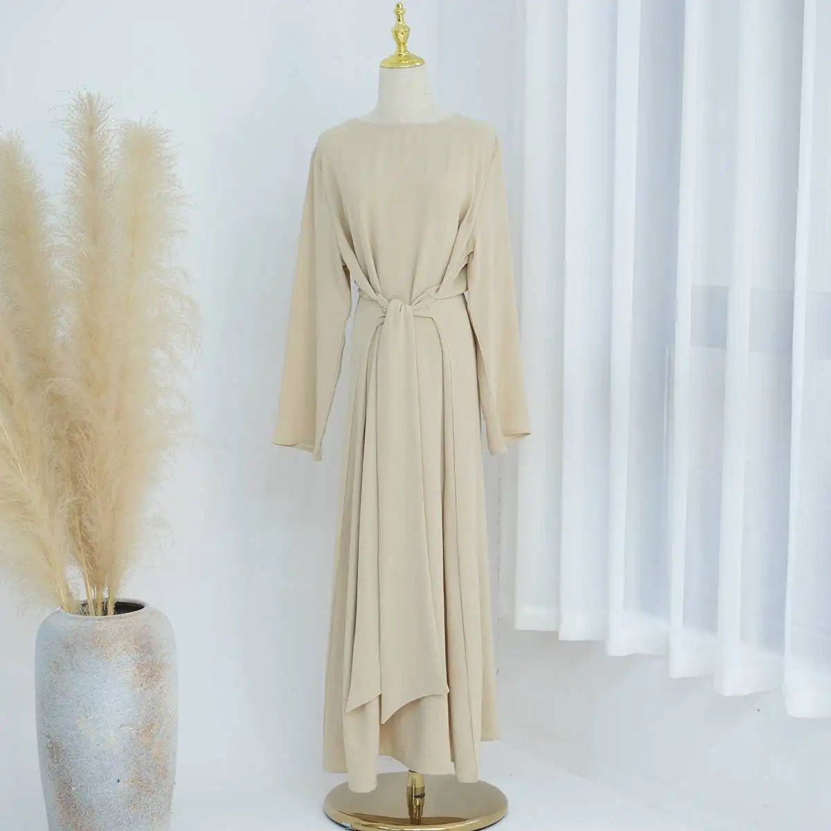 Elegant Wrinkle-Free Tie Front Muslim Abaya Dress for Women - Modest & Stylish Prayer Dress for Daily Wear, Mosque, and Special Occasions