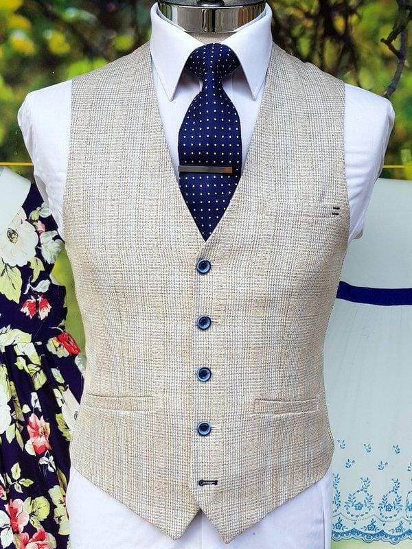 Cavani Caridi Men's Cream Check Waistcoat Vest - Stylish Formal Wear for Weddings, Parties & Business Events