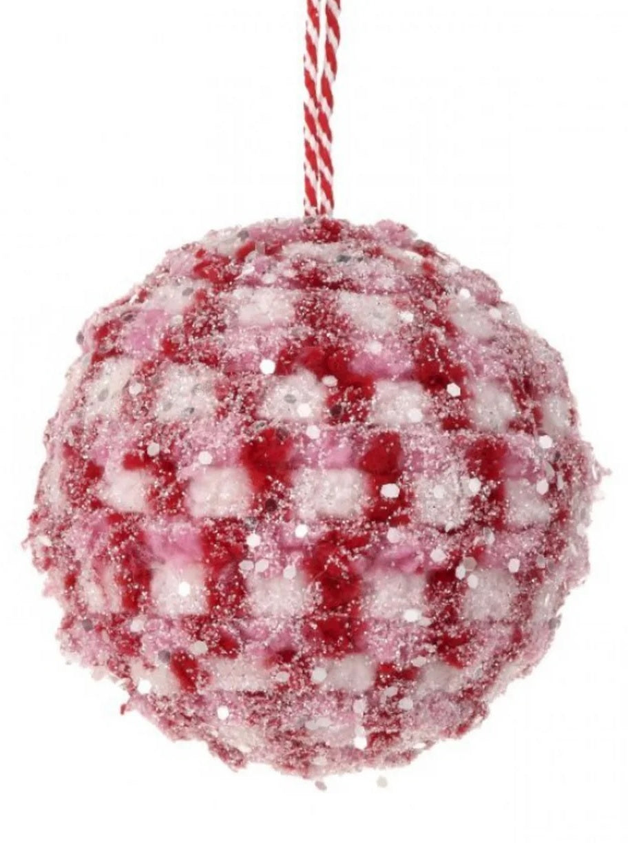 4 Pack Sweet Snow Red, Pink and White Glitter Ball Ornaments for Christmas Tree Decorations - Perfect for Holiday Home Decor, Party Favors and Gift Giving