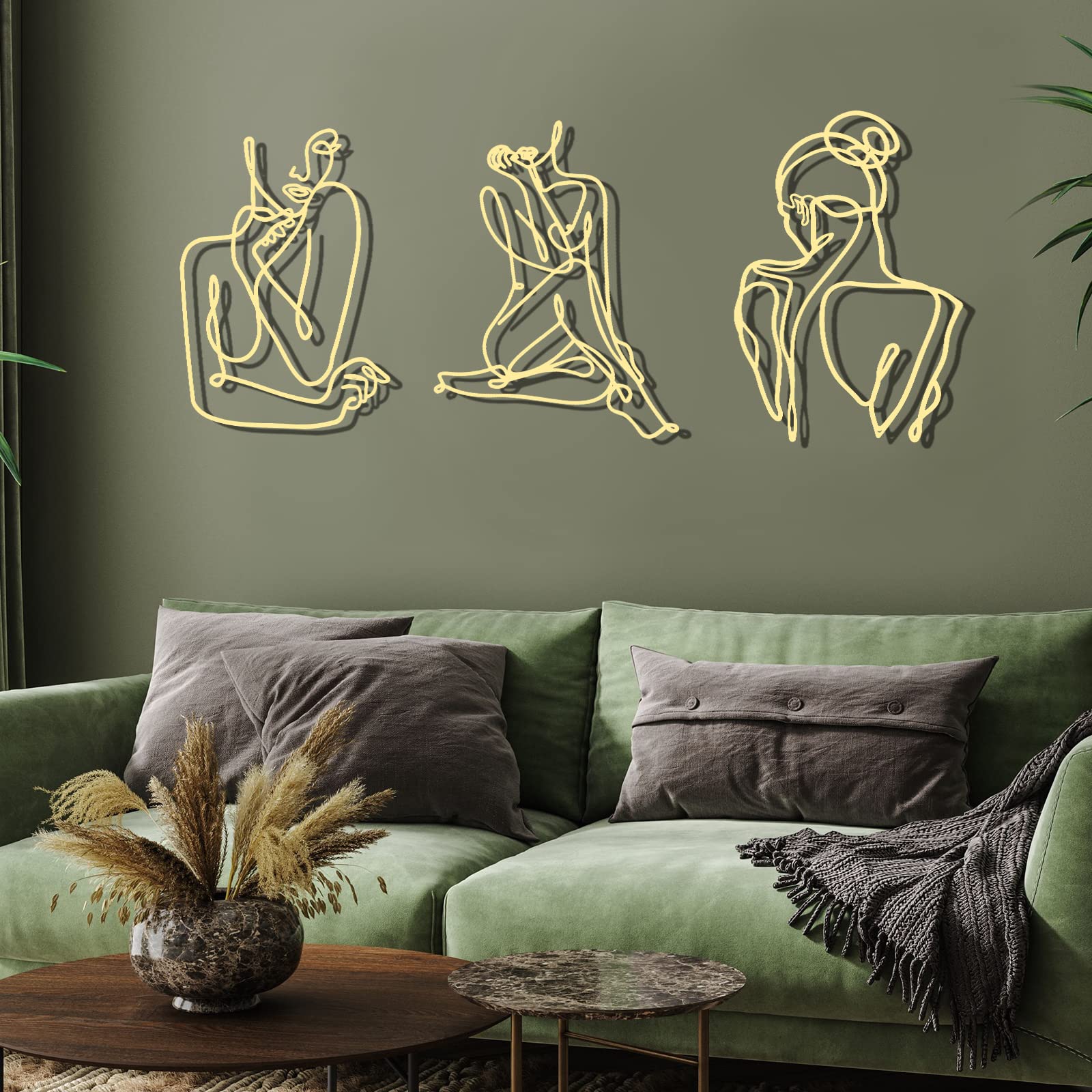Photect 3-Piece Minimalist Abstract Metal Wall Art Set - Modern Single Line Drawing of Woman in Gold - Elegant Home Decor for Bedroom, Bathroom & Living Room | Perfect for Contemporary Spaces & Gift Giving