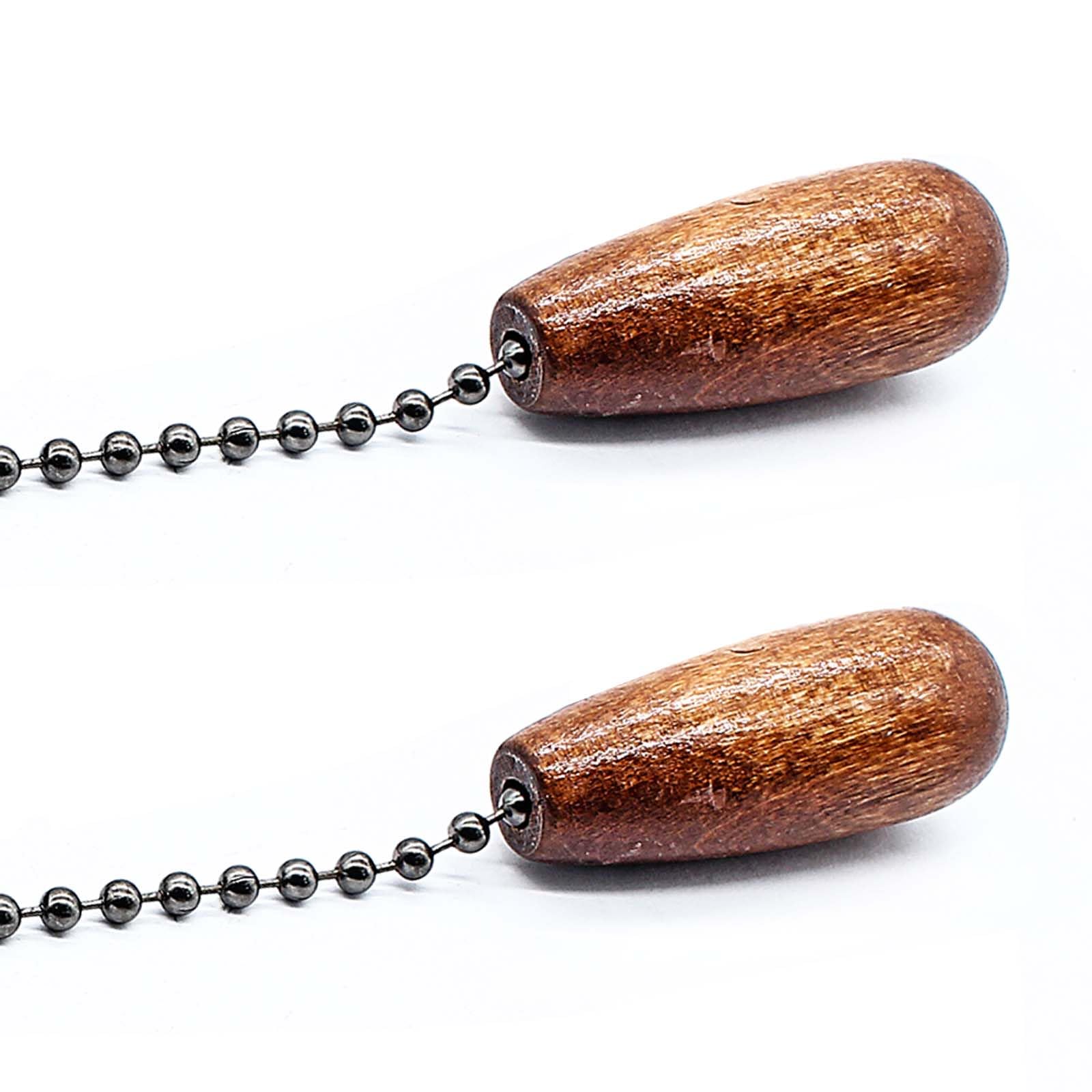 2Pcs Brown Wooden Ceiling Fan Pull Chain Extender - Decorative Fan Chain Replacement for Light Lamp, Perfect for Living Room, Bedroom, and Office Decor