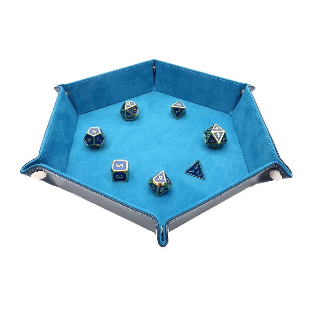 Premium PU Leather Dice Tray for DND & RPG Games - Double-Sided Folding Design with Storage Box (Peacock Blue) | Perfect for Tabletop Gaming, Dungeons & Dragons Sessions & Board Game Nights