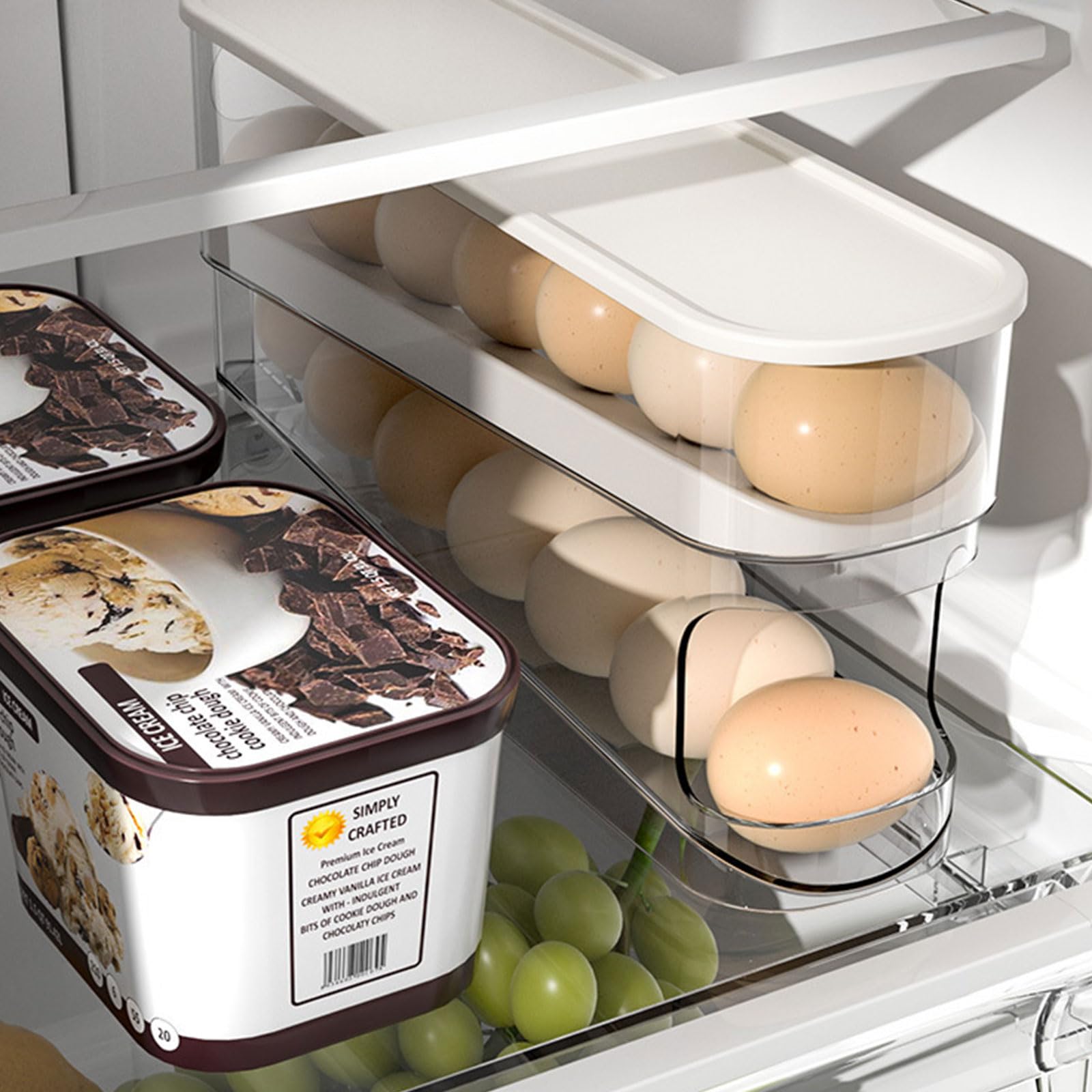 2 Layer Stackable Refrigerator Egg Organizer - Space Saving Fridge Egg Storage Rack & Dispenser for Fresh Eggs - Perfect for Kitchen Organization and Easy Access to Eggs