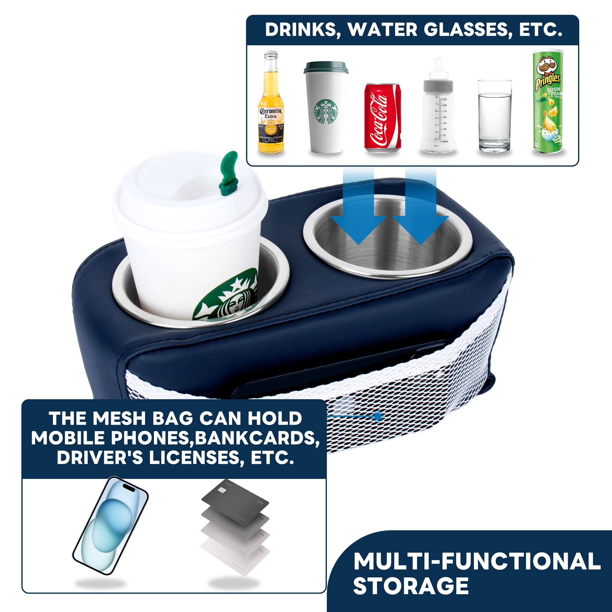 **Pontoon Boat Cup Holder - Double Drink Holder for Boat Seats, RV Couch & Car Back Seat | Portable Beverage & Phone Holder (Blue) | Perfect for Boating, Camping & Road Trips**