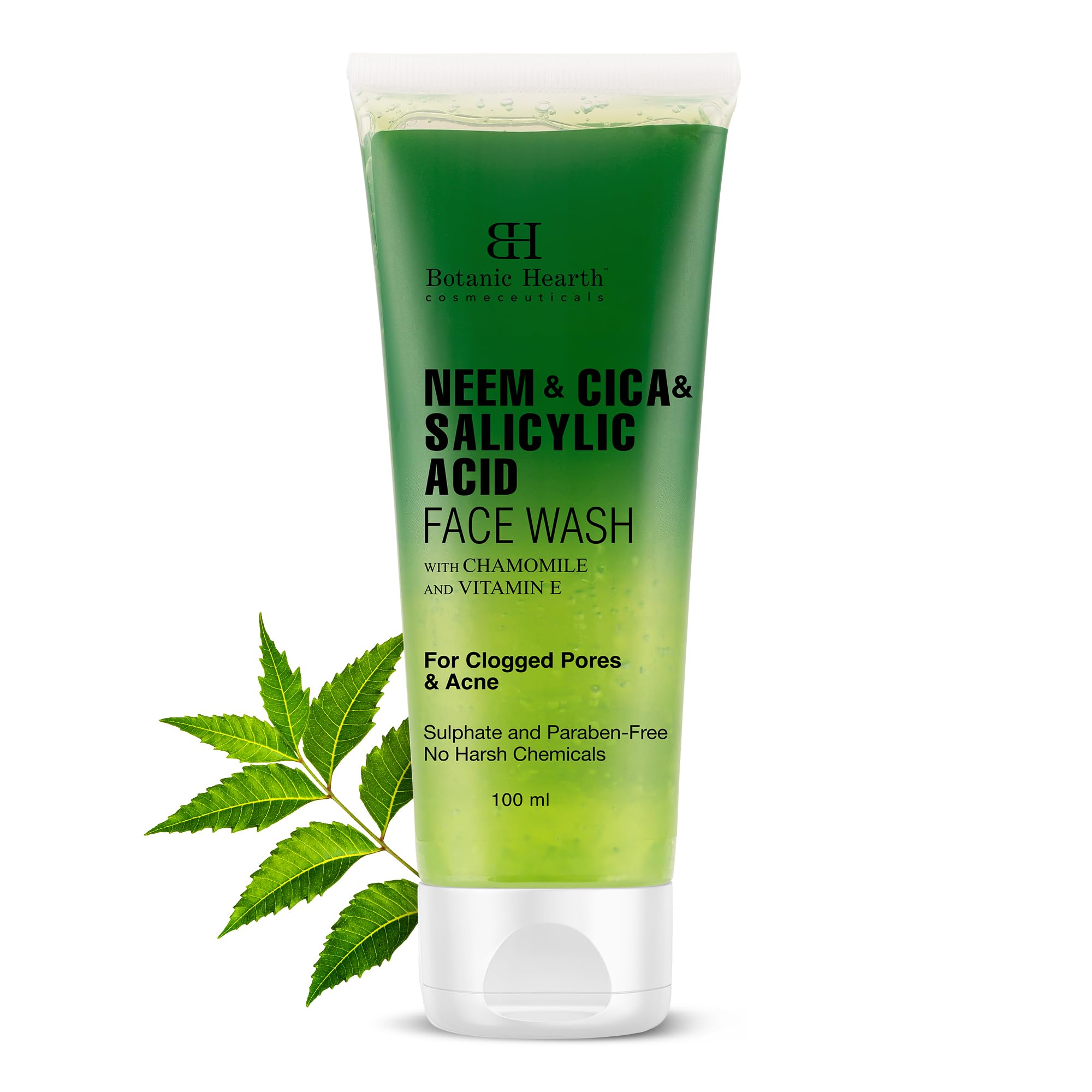 Botanic Hearth Neem, Cica & Salicylic Acid Face Wash - Anti Acne Cleanser with Vitamin E & Chamomile | Removes Excess Oil & Unclogs Pores | Sulfate & Paraben Free | For Women & Men | 100ml | Perfect for Daily Skincare Routine & Acne-Prone Skin