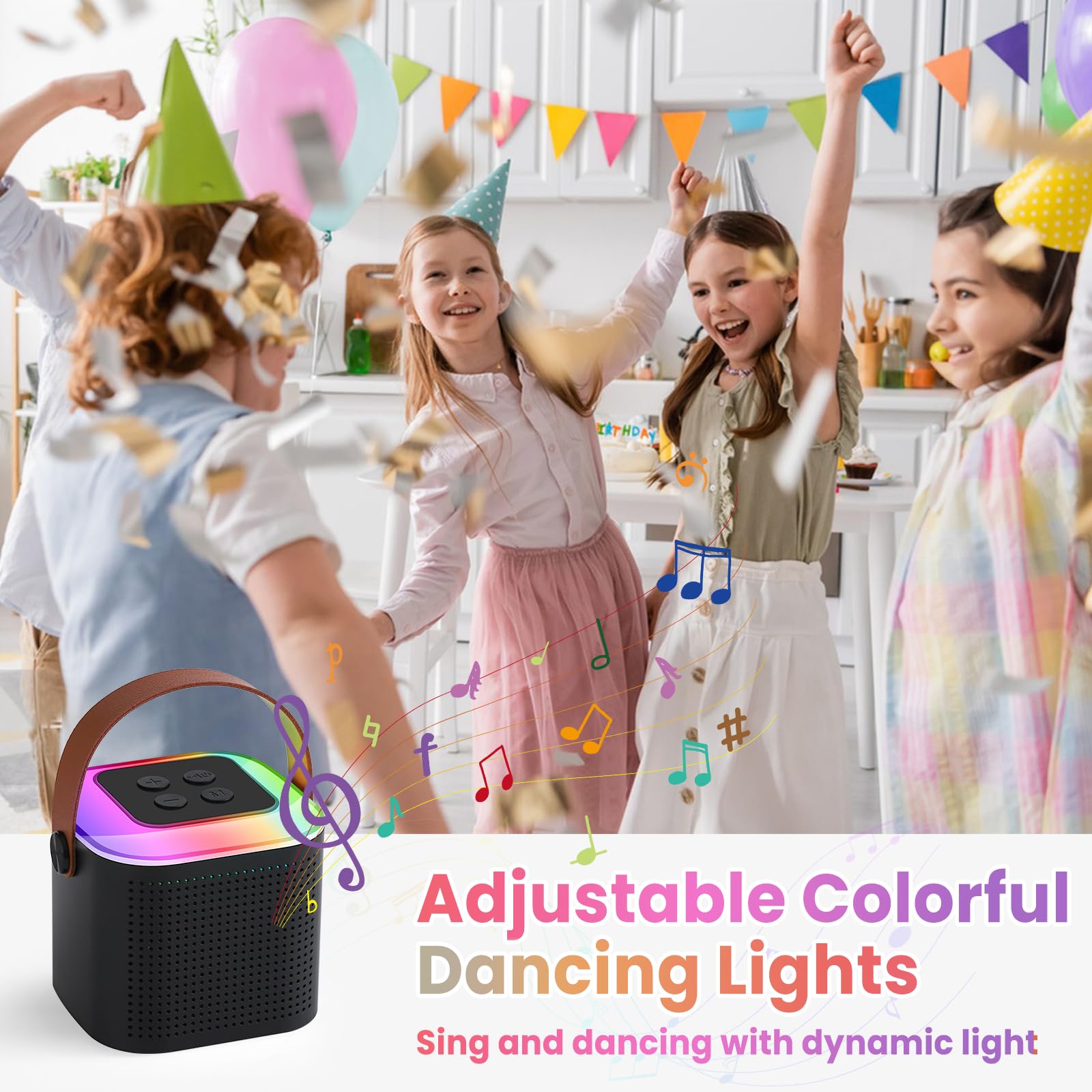 Portable Bluetooth Karaoke Machine with 2 Wireless Microphones - Mini Speaker for Kids & Adults - Perfect for Home Parties, Birthday Gifts & Family Fun (Black)