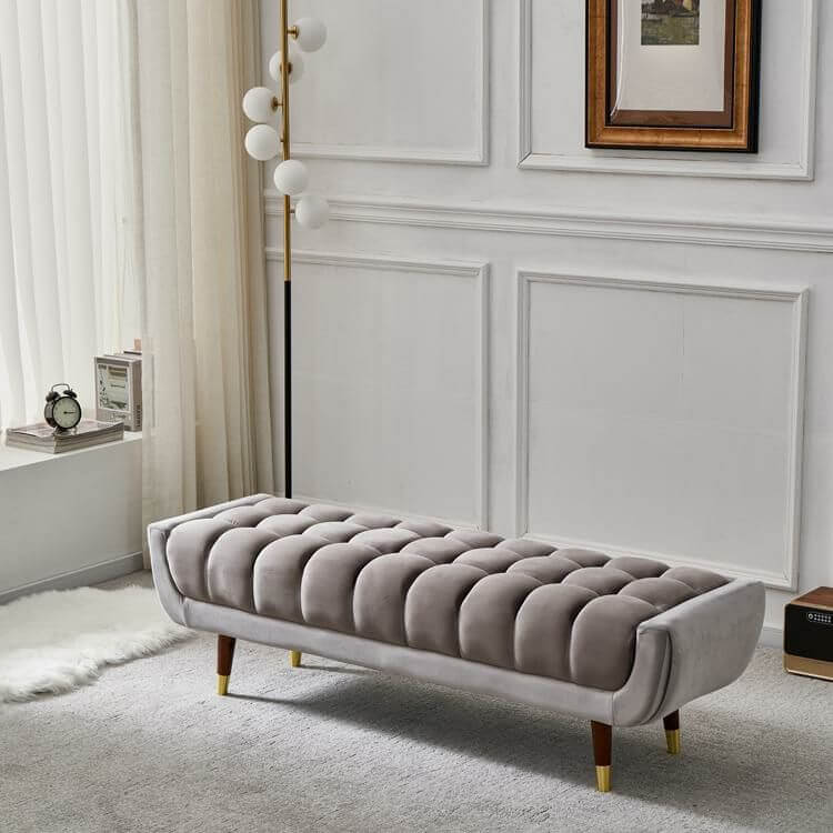 Modern Flannel Rectangle Ottoman with Brown Legs - Soft & Stylish Footrest, Accent Chair, Living Room Decor for Cozy Home Comfort