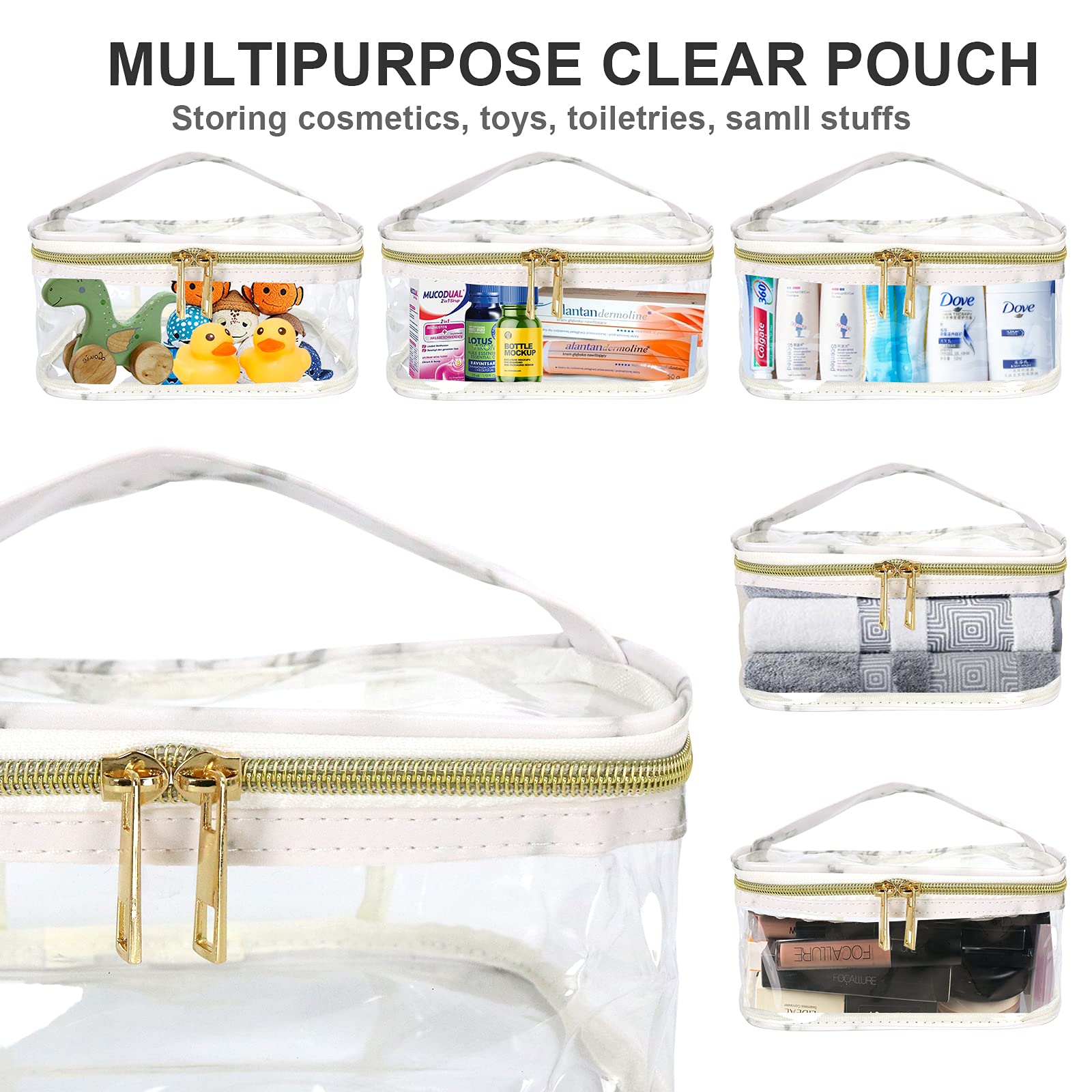 2 Pack Clear Travel Makeup Bag - Waterproof Transparent Toiletry Pouch for Women with Zipper Handle, Plastic Cosmetic Organizer Case - Perfect for Travel, Gym, and Daily Essentials Storage