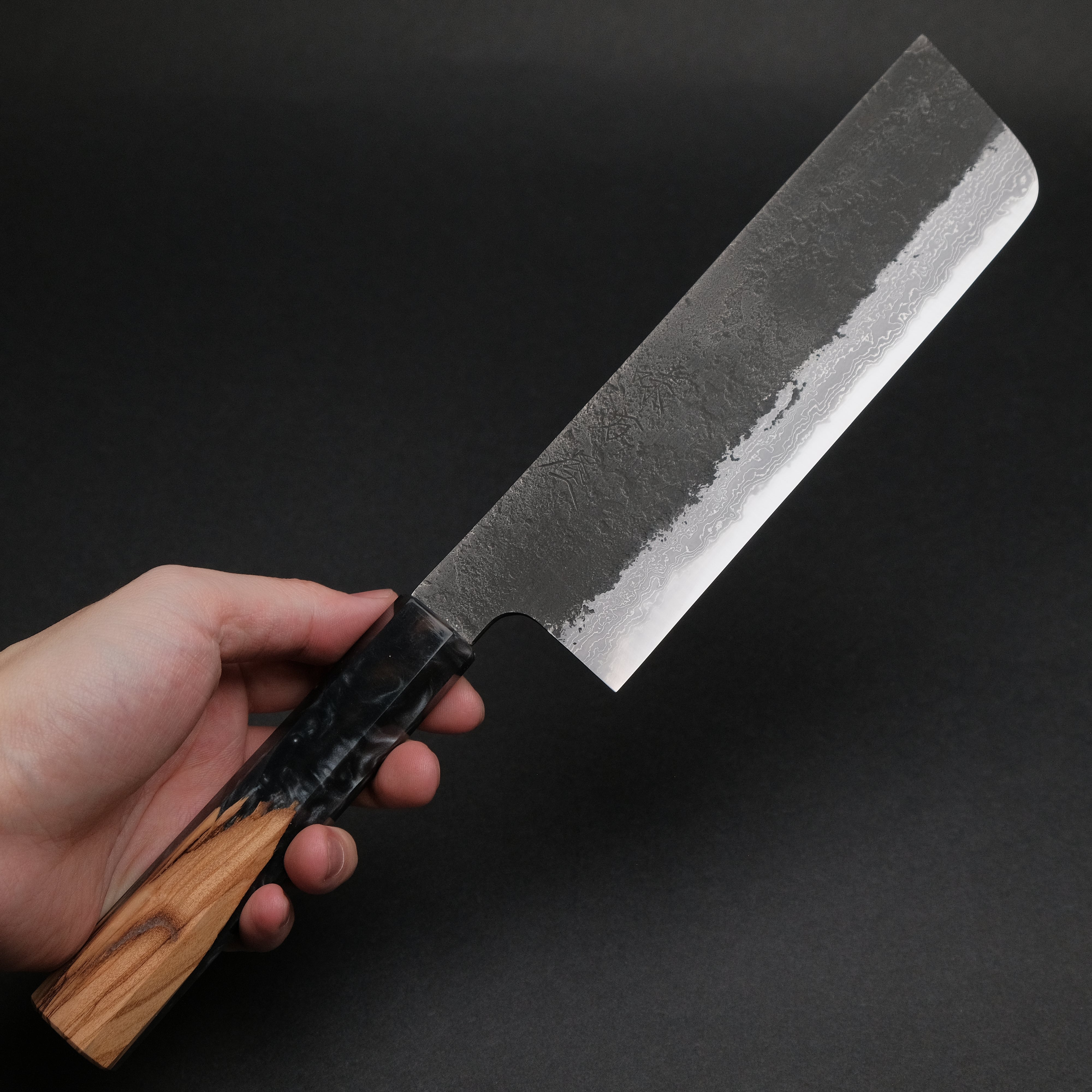 Premium Ajikataya White #2 Nashiji Damascus Nakiri Knife 180mm - Olive Wood & Resin Handle (#52) - Japanese Kitchen Knife for Professional Chefs & Home Cooking, Perfect for Slicing Vegetables, Herbs & Boneless Meat